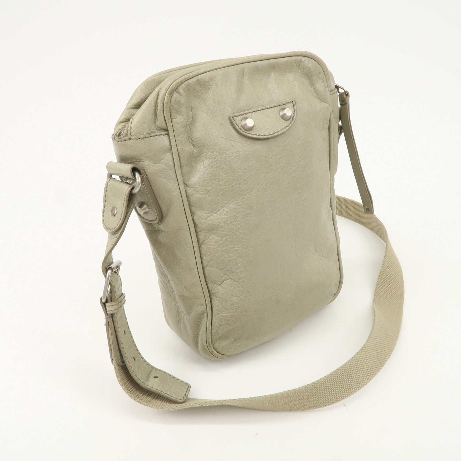 BALENCIAGA Leather Classic Reporter Shoulder Bag Beige 272861