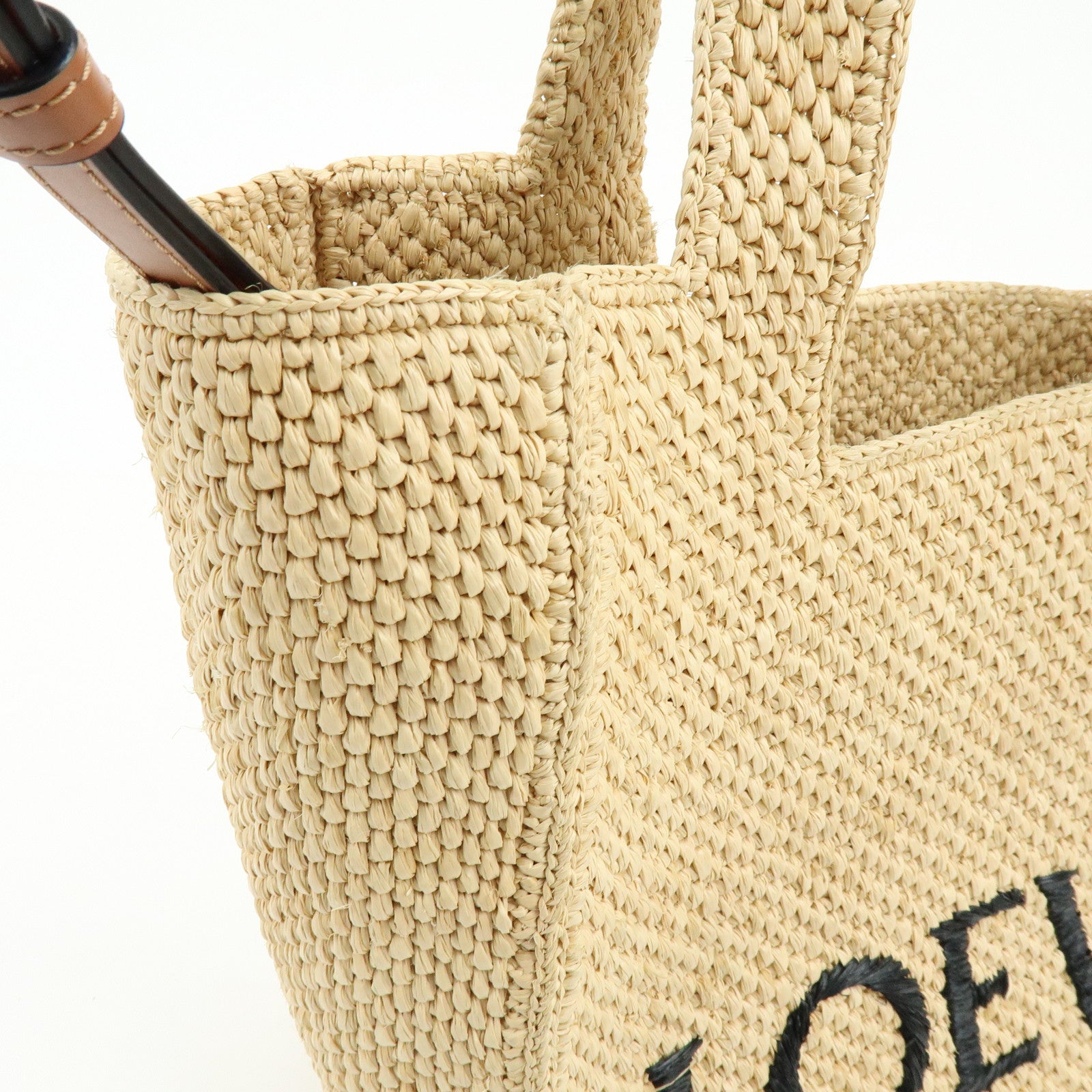LOEWE Font Tote Raffia Leather 2Way Bag Tote Bag Shoulder Bag Beige