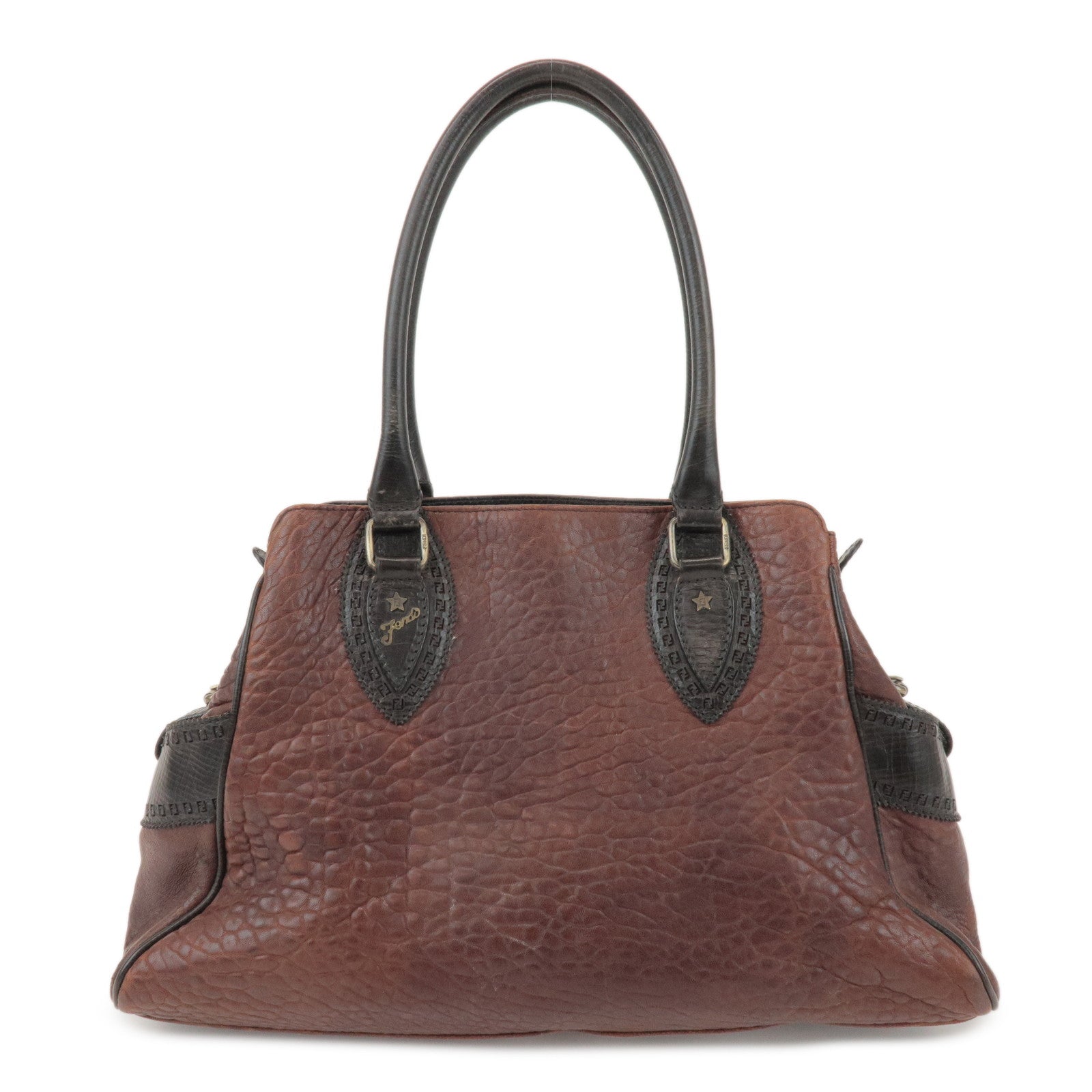 FENDI Etnico Leather Tote Bag Hand Bag Dark Brown 8BN162