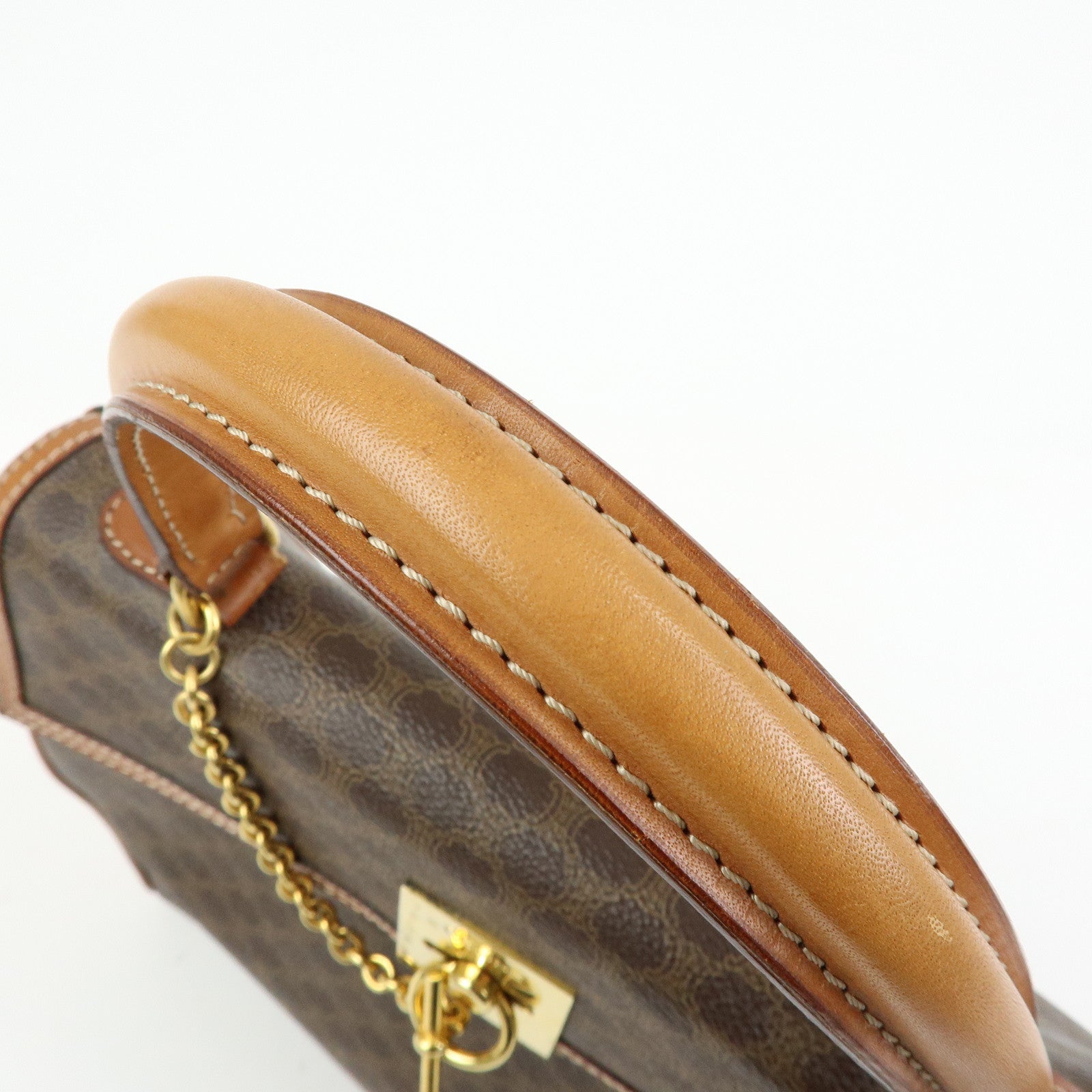 CELINE Macadam PVC Leather Hand Bag Top Handle Flap Bag Brown