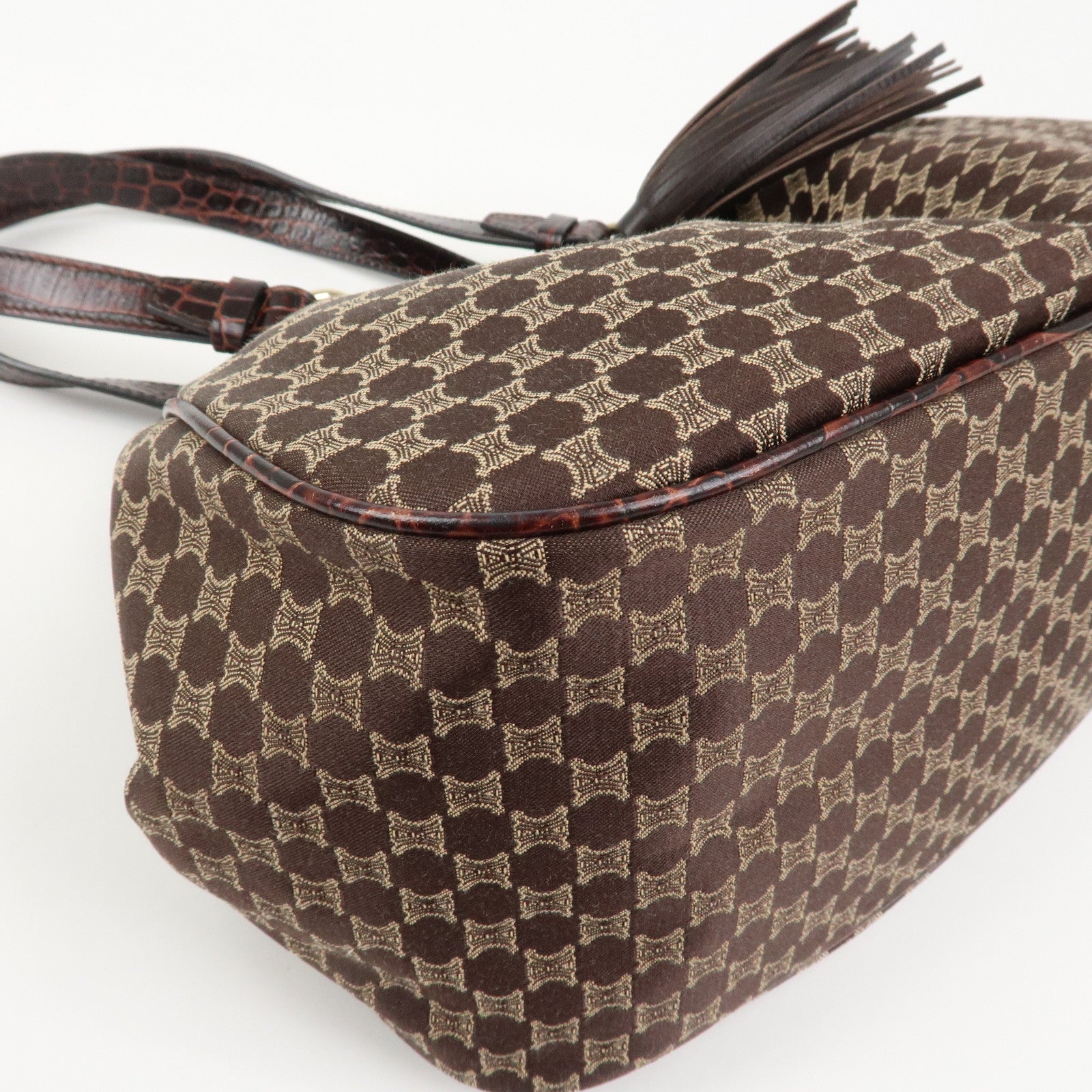 CELINE Macadam Canvas Emboss Leather Shoulder bag Dark Brown