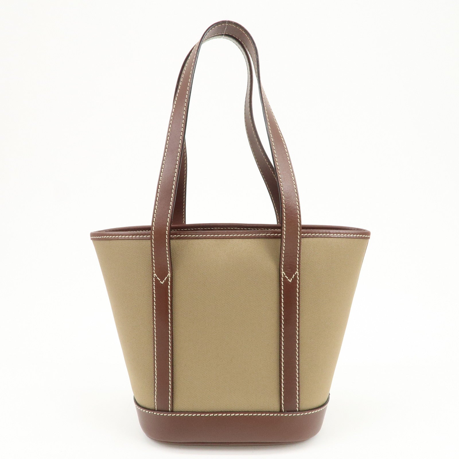 HUNTING WORLD Canvas Leather Tote Bag Hand Bag Khaki Brown