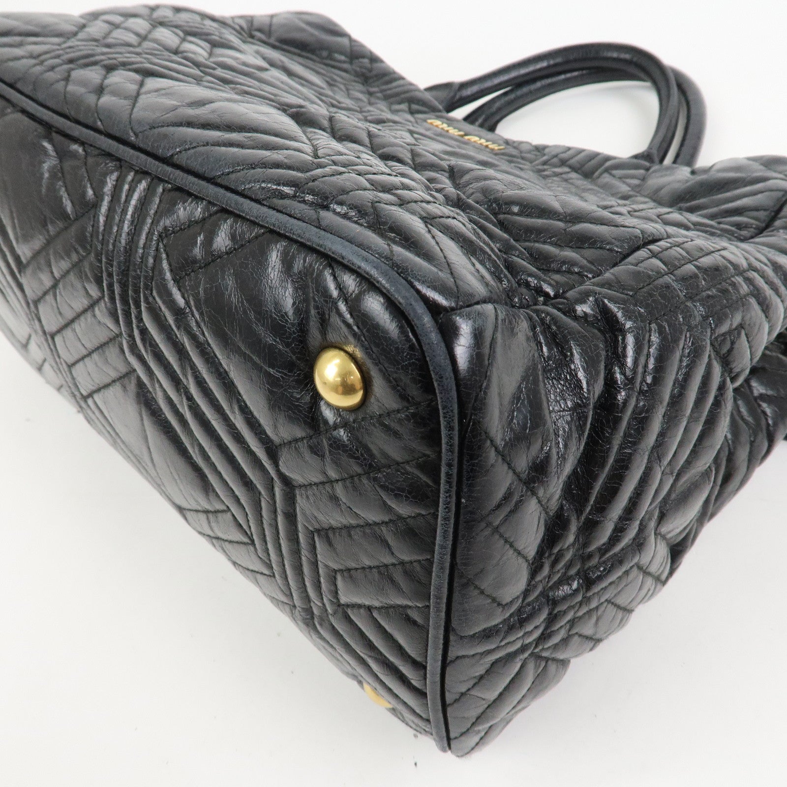 MIU MIU Leather 2Way Shoulder Bag Hand Bag Tote Bag Black