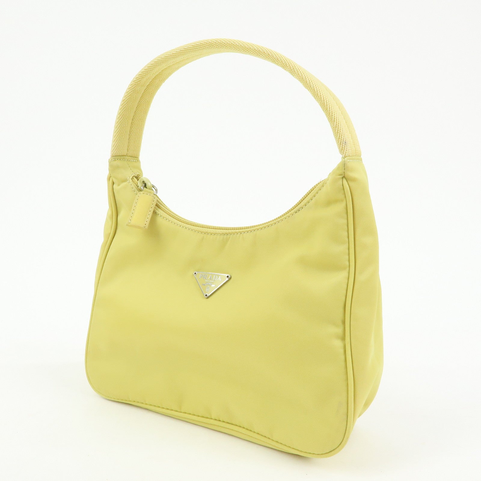 PRADA Triangle Logo Nylon Mini Hand Bag Pouch Yellow