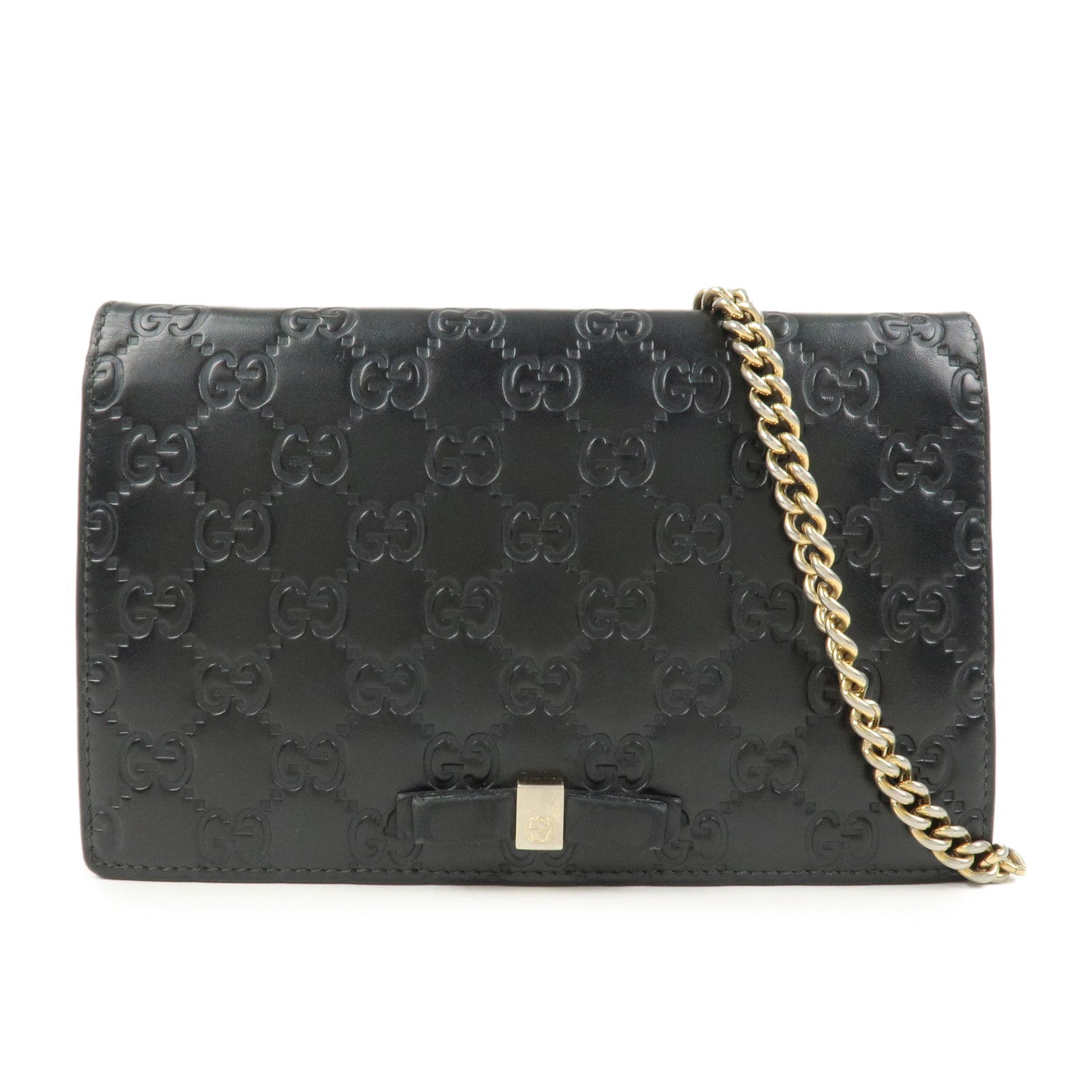 GUCCI Interlocking G Guccissima Leather Chain Shoulder Wallet Black