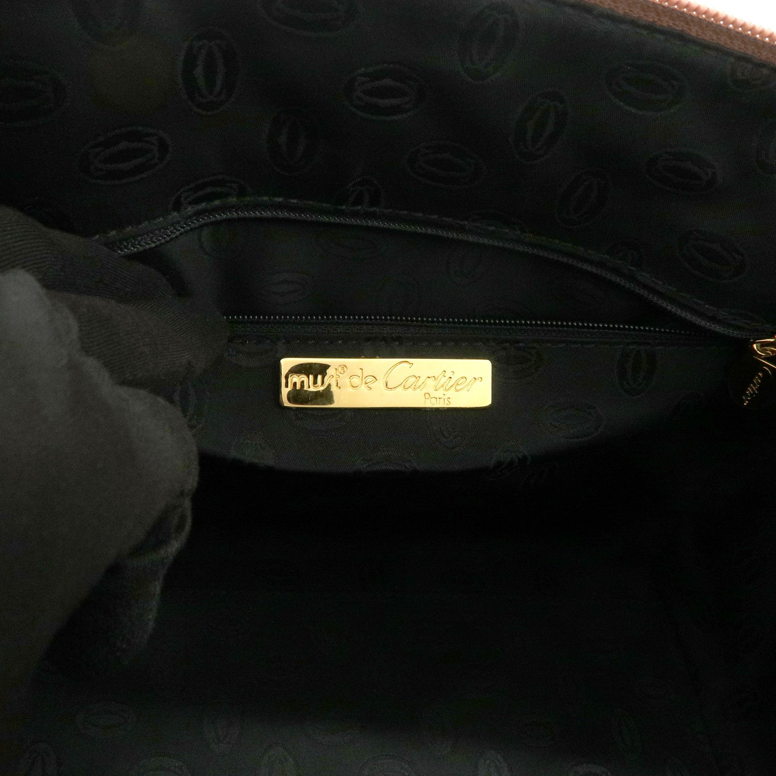 Cartier Must de Cartier Leather Hand Bag Brown Gold Hardware