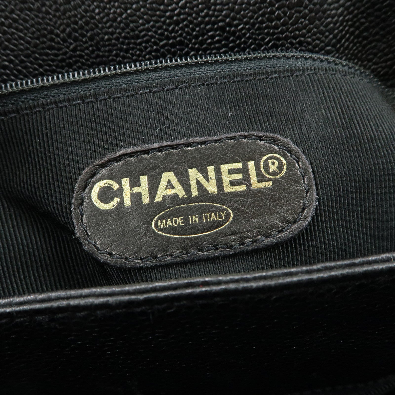 CHANEL Caviarskin Chain Tote Bag Shoulder Bag Black