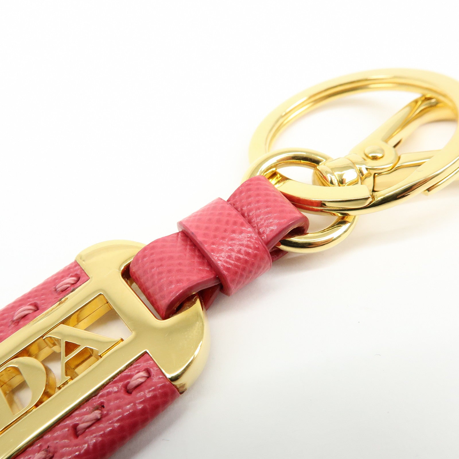 PRADA Logo Leather Metal Bag Charm Key Charm Pink Gold