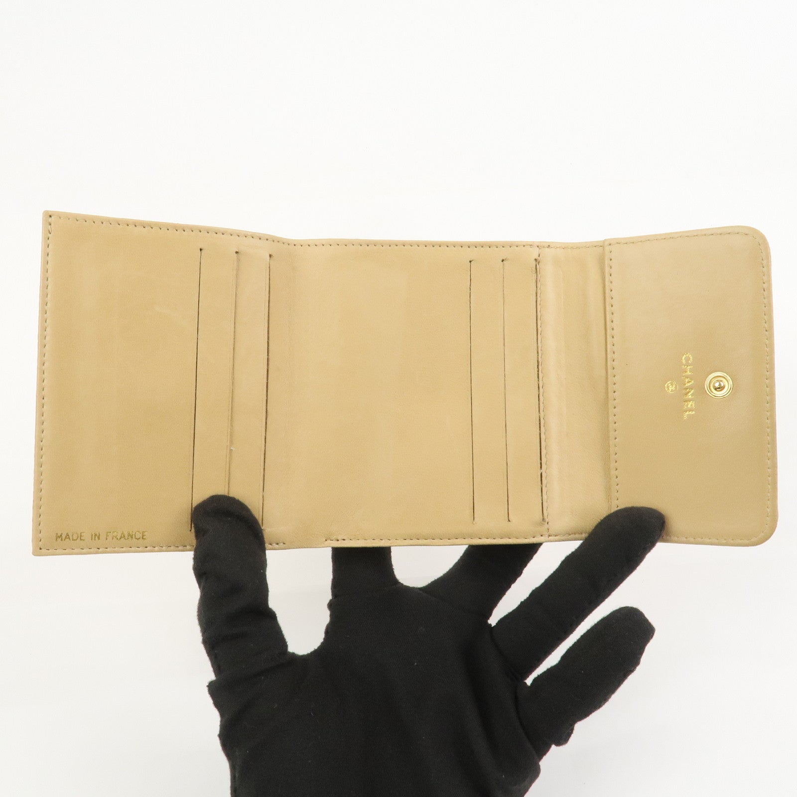 CHANEL COCO Mark Caviarskin Compact Bi-fold Wallet Beige