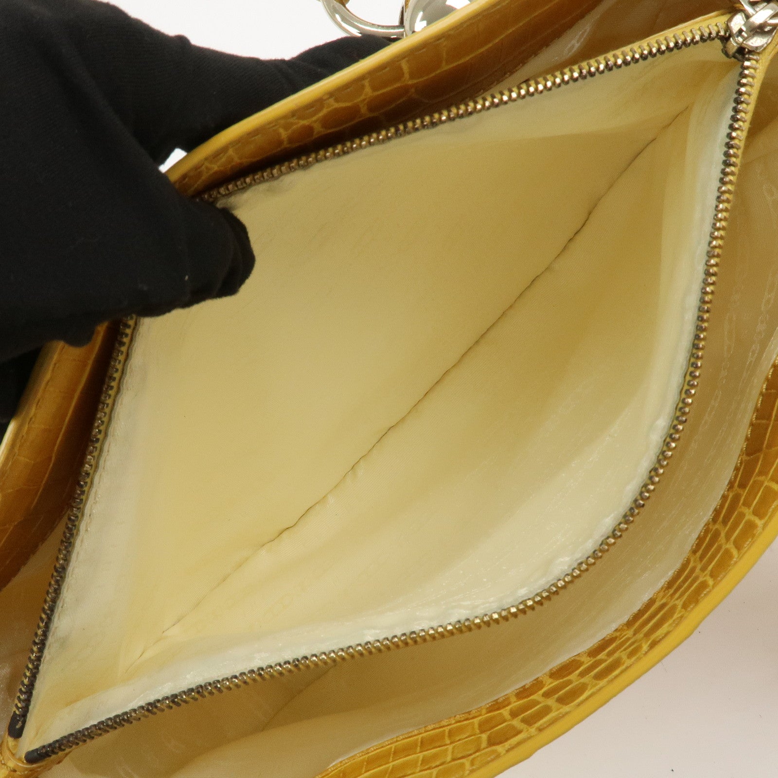 CELINE Boogie Bag Canvas Embossed Leather Hand Bag Natural Yellow