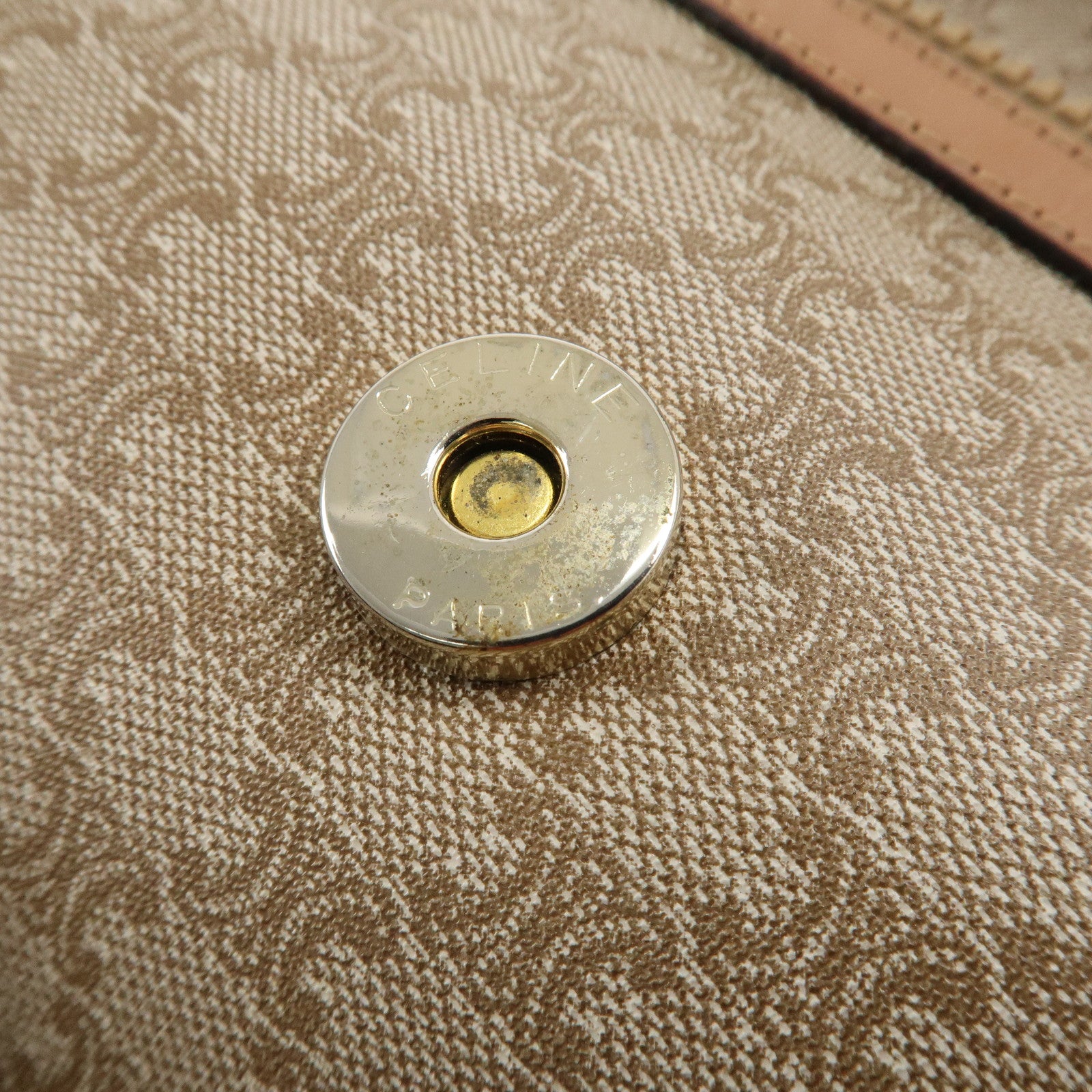 CELINE Macadam Leather PVC Clutch Bag Brown Beige Used