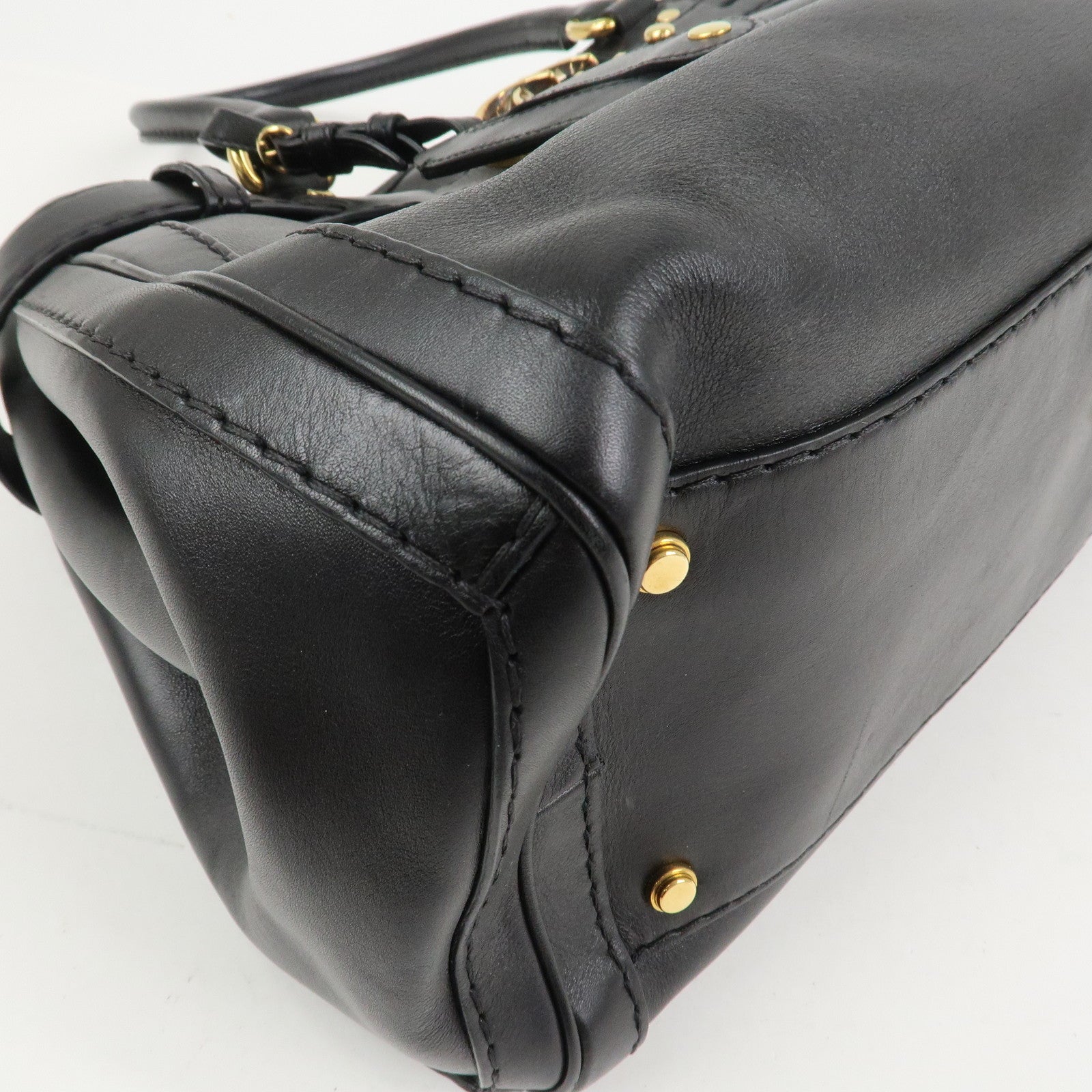 GUCCI GG Running Calf Leather Tote Bag Hand Bag Black 247183