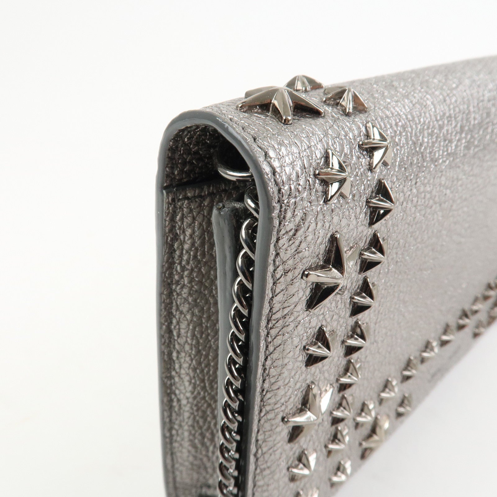 JIMMY CHOO 2Way Leather Chain Shoulder Bag Crossbody Bag Silver