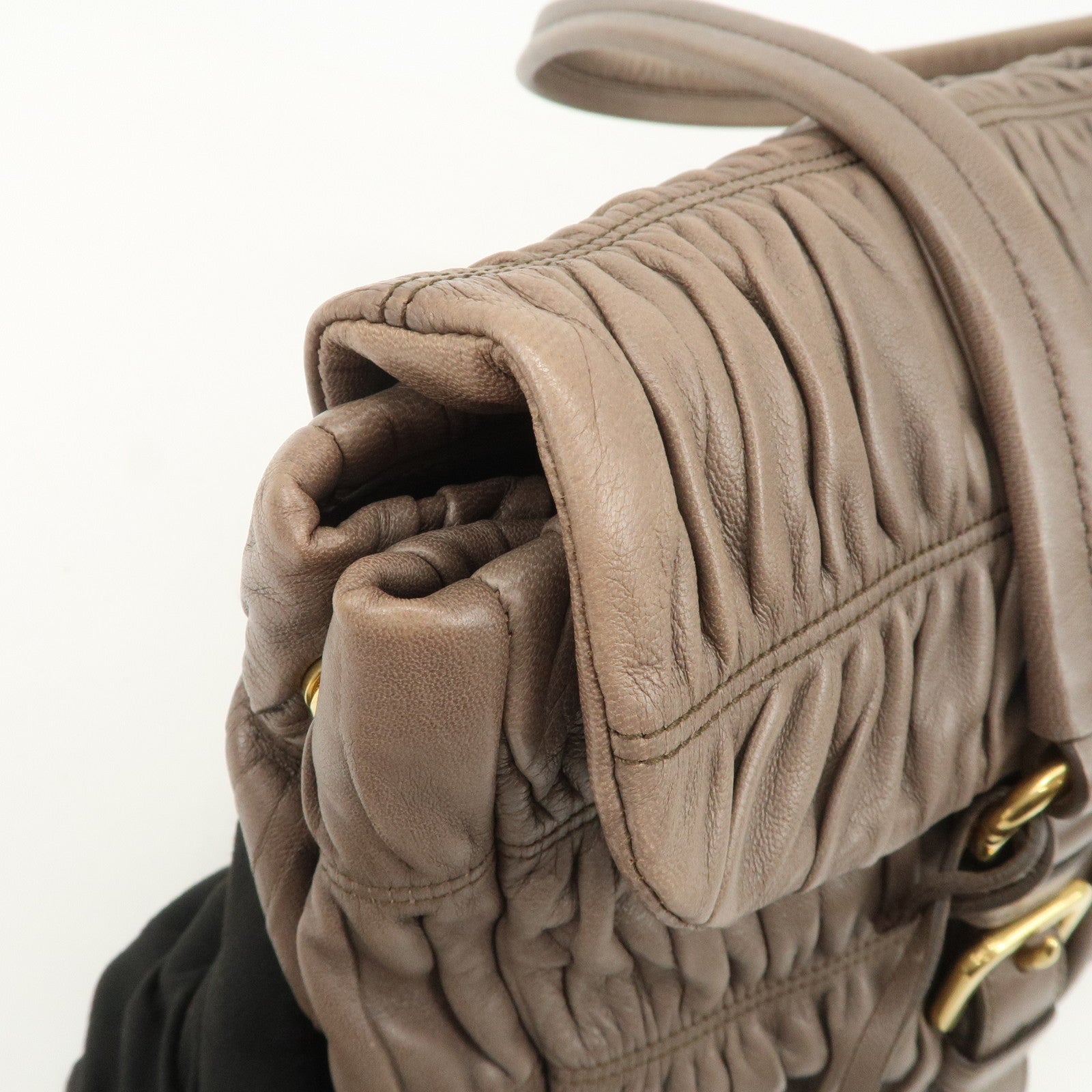 PRADA Logo Nappa Gaufre Leather Shoulder Bag Greige BR4443