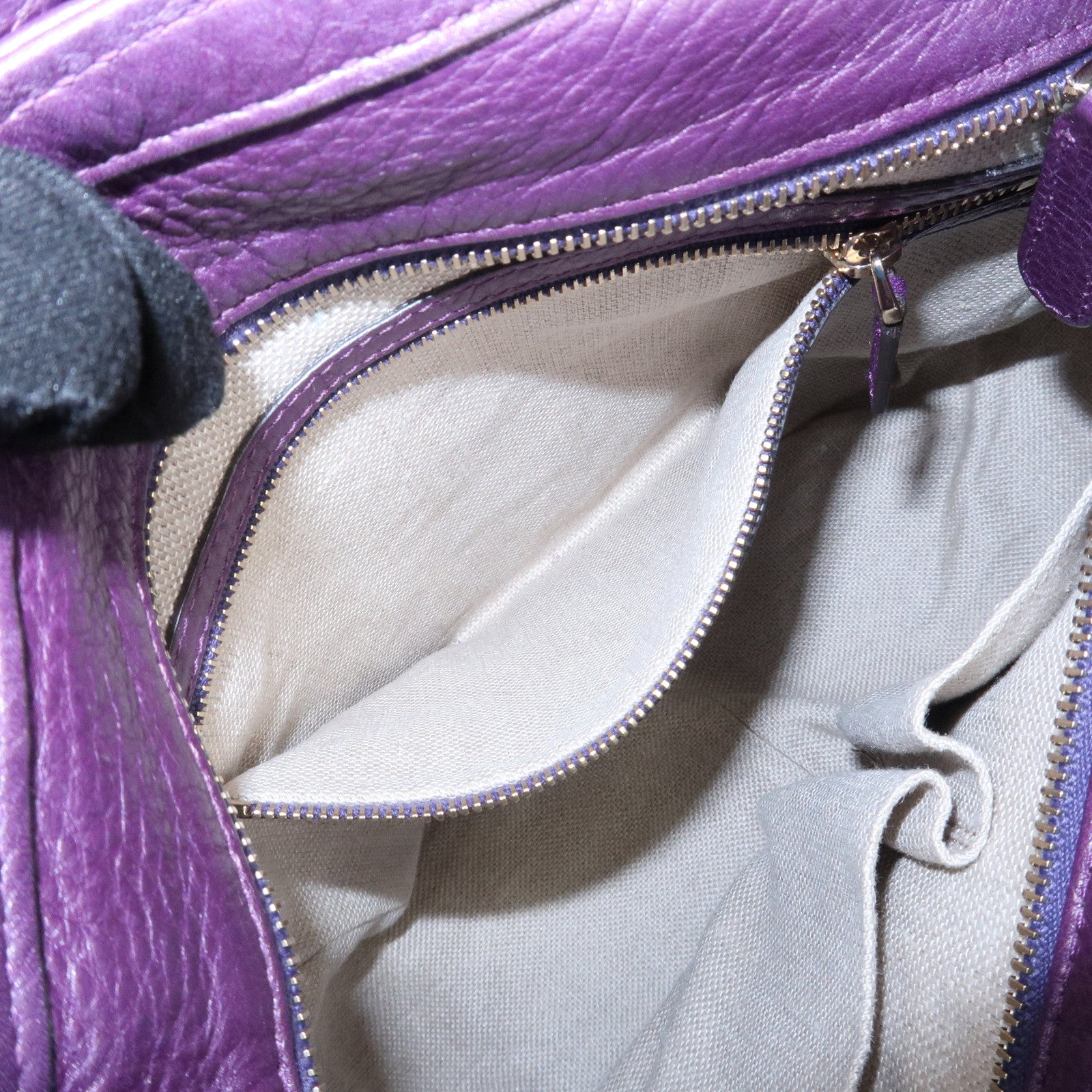 GUCCI Leather Shoulder Bag Hand Bag Metallic Purple 268749