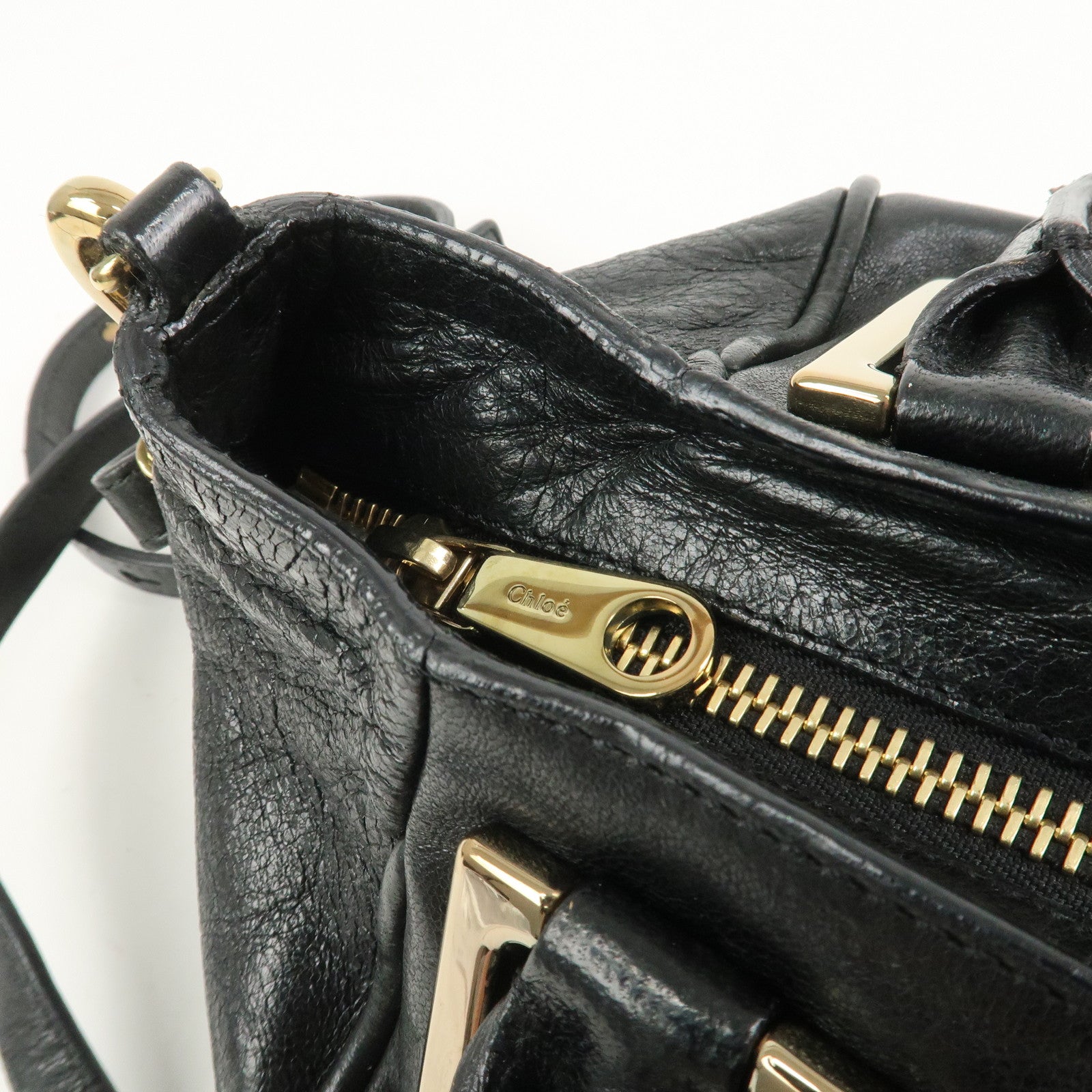 Chloe Ethel Leather Hand Bag Black Brown Gold HDW