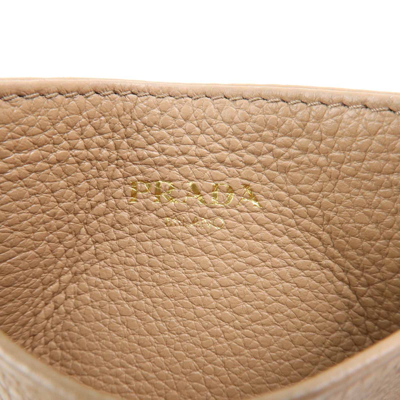 PRADA Leather Card Case Card Holder Beige 1MC208