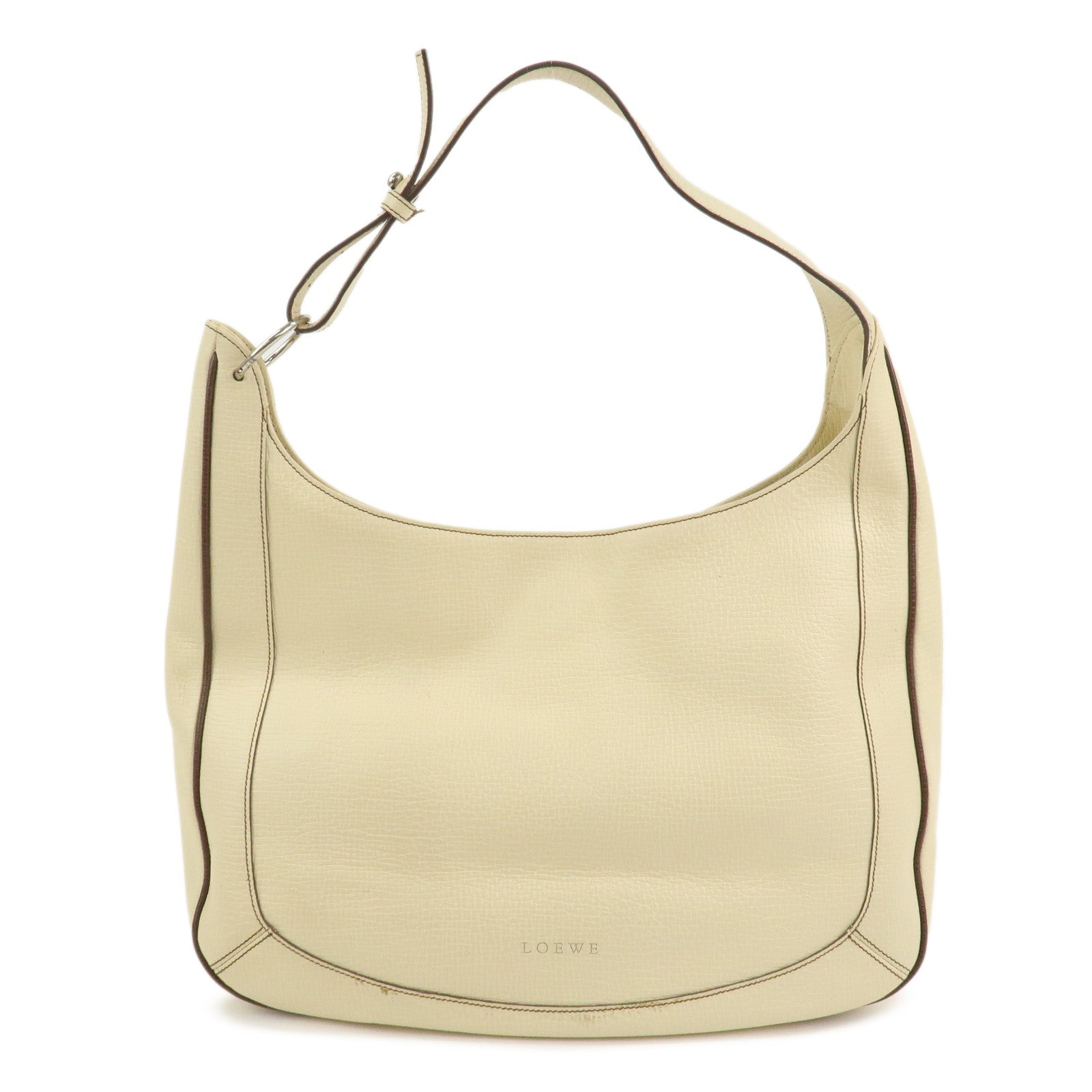 LOEWE Logo Leather Shoulder Bag Hand Bag Ivory