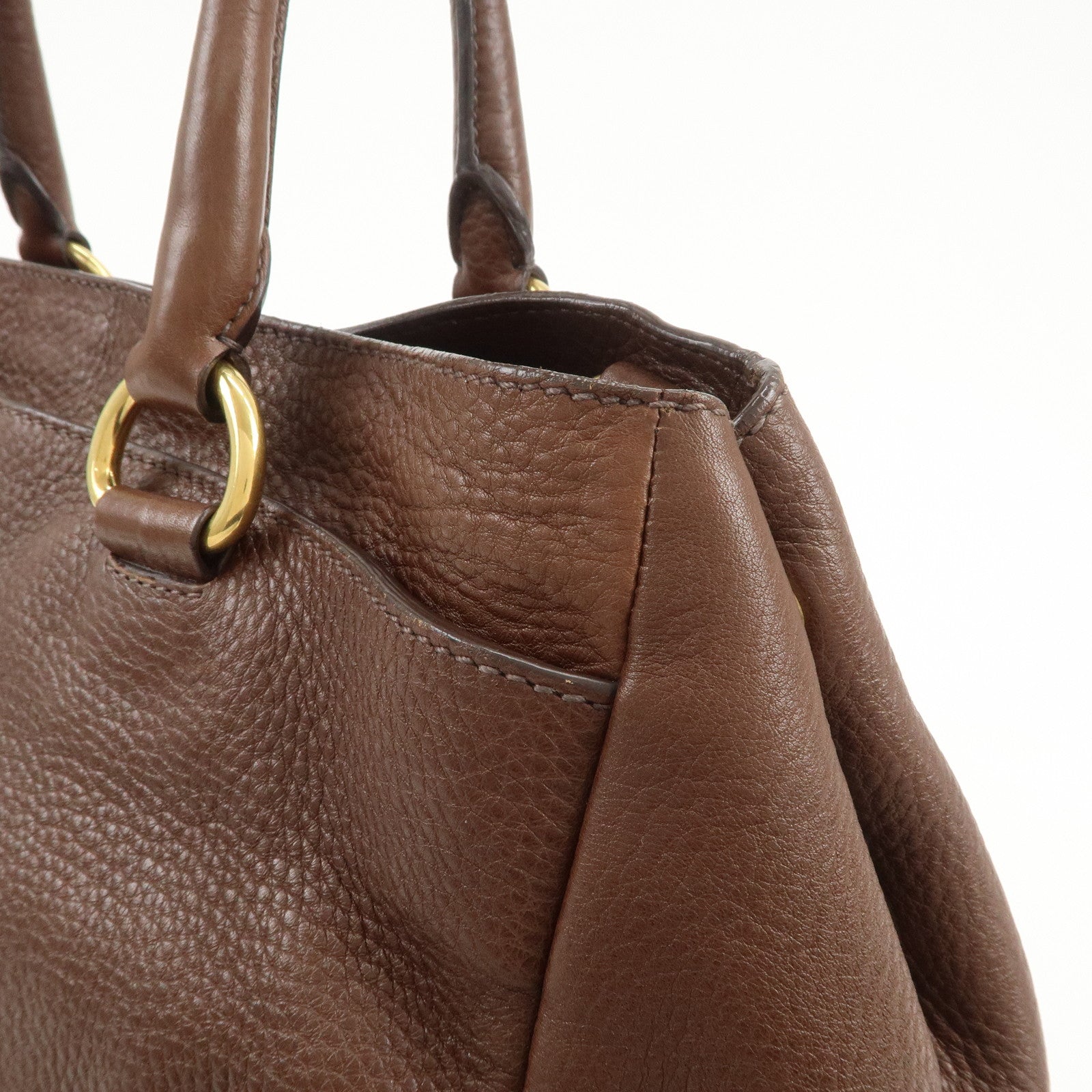 PRADA Vitello Daino Leather 2Way Shoulder Bag Tote Bag Brown BR4393