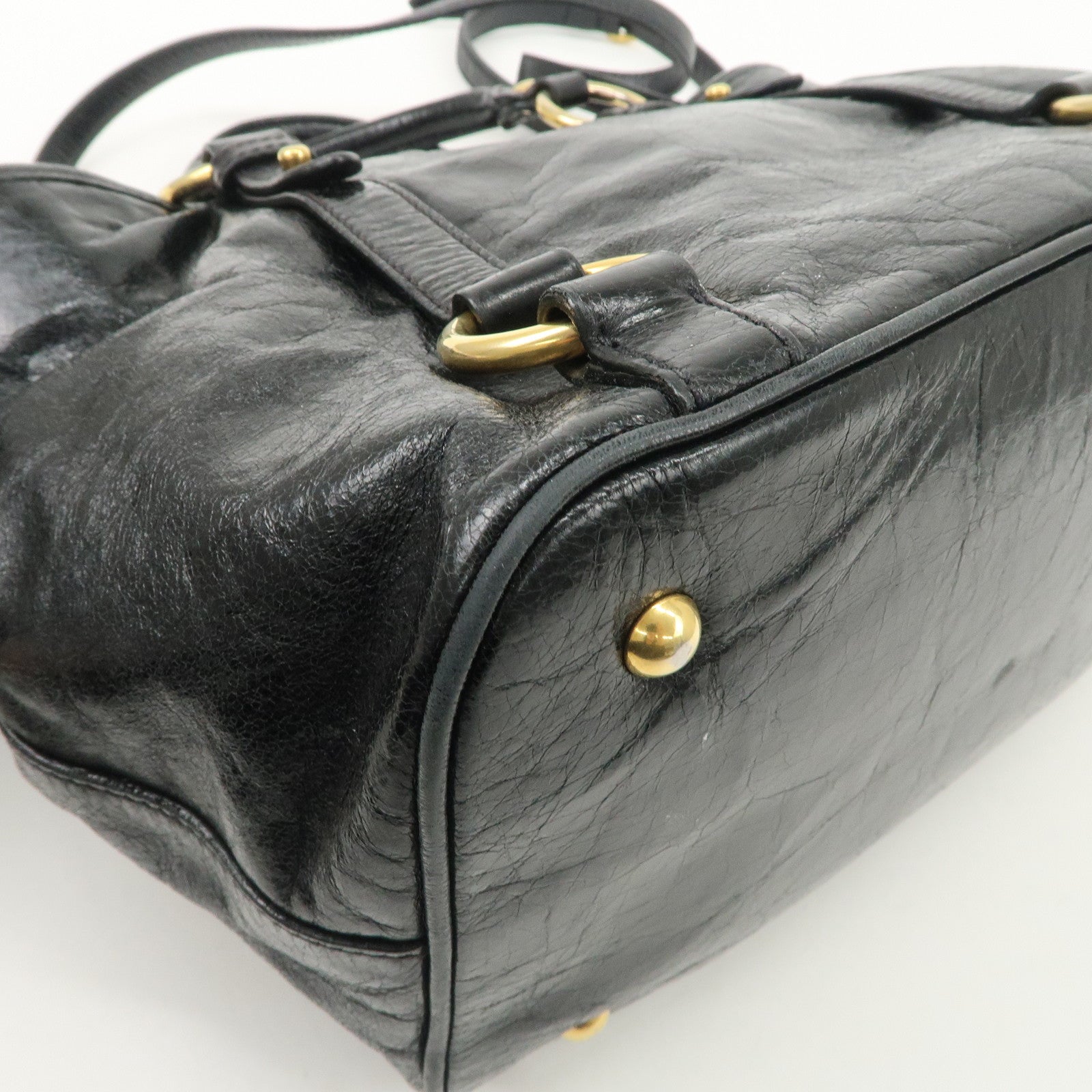 MIUMIU Logo Leather 2WAY Hand Bag Black Gold Hardware RN0685 Used