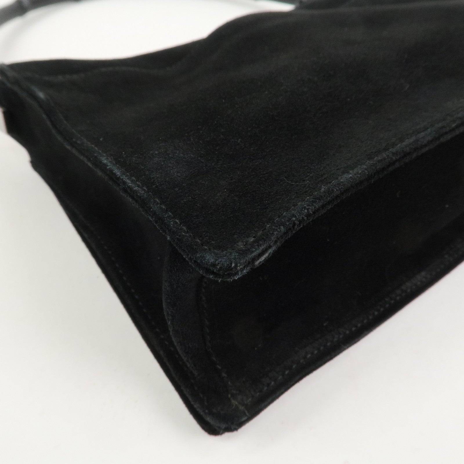 GUCCI Bamboo Suede Handle Shoulder Bag Hand Bag Black 001・3239