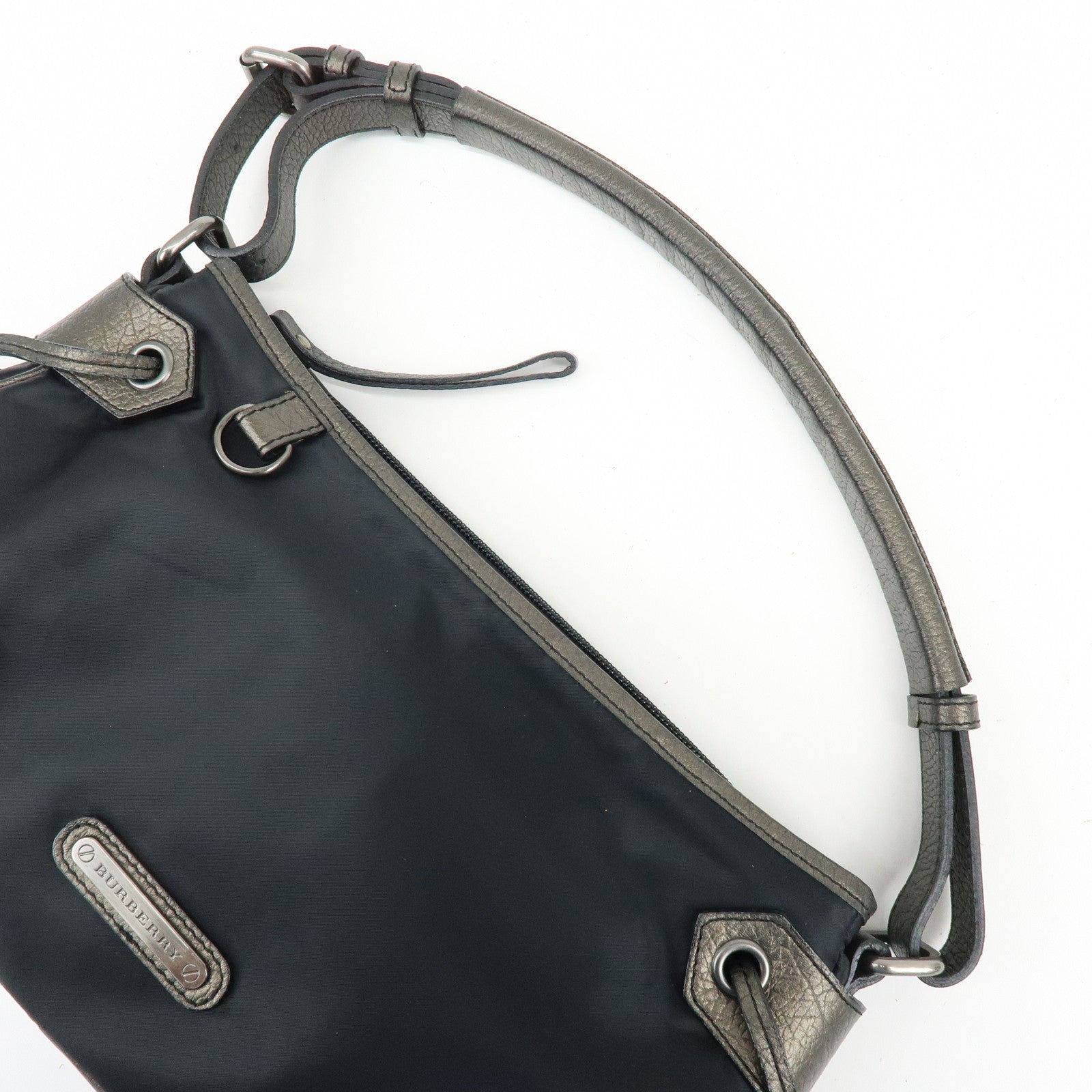 BURBERRY Logo Nylon Leather Shoulder Bag Hand Bag Black Bronze