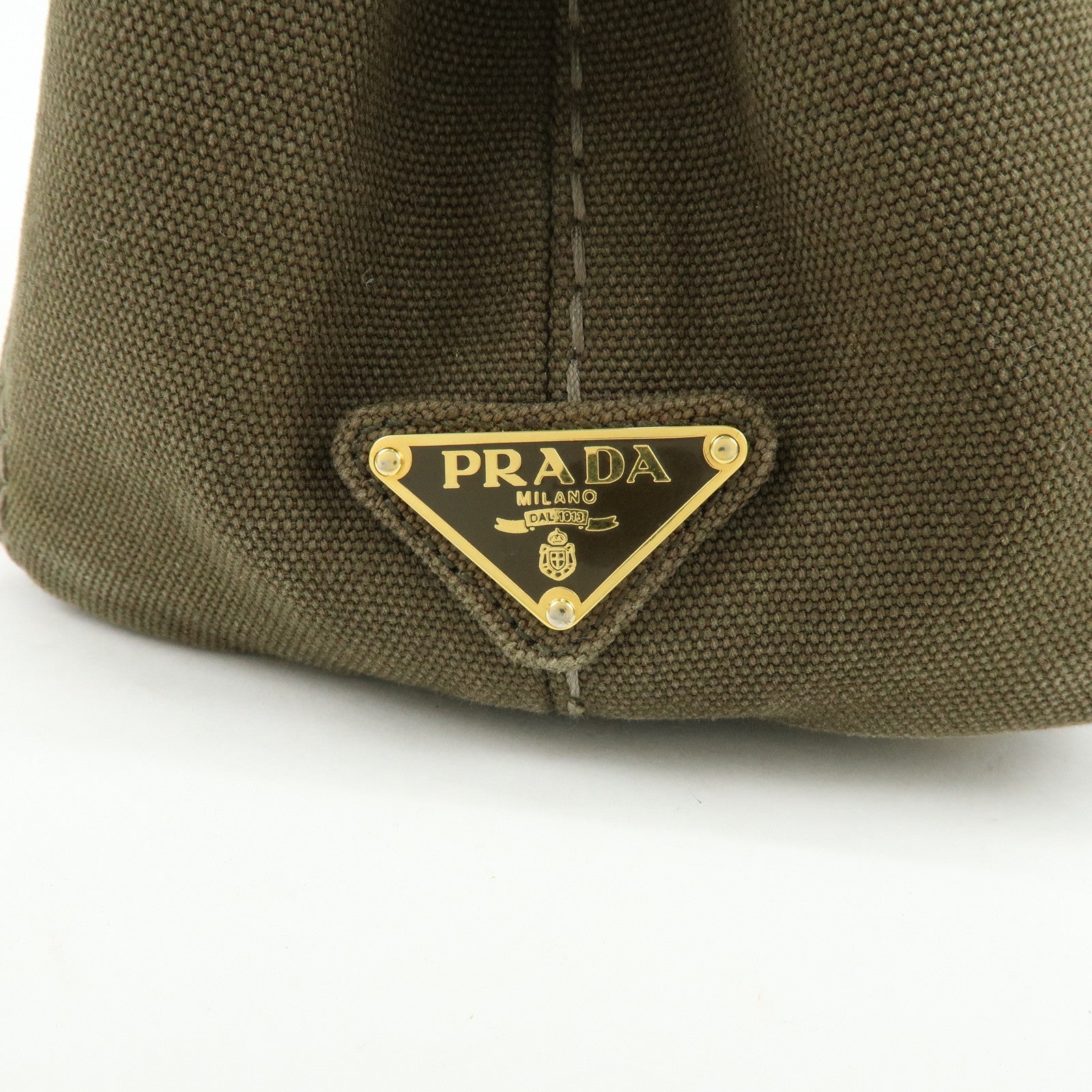 PRADA Canapa Mini Triangle Logo Canvas Tote Hand Bag Khaki BN2439