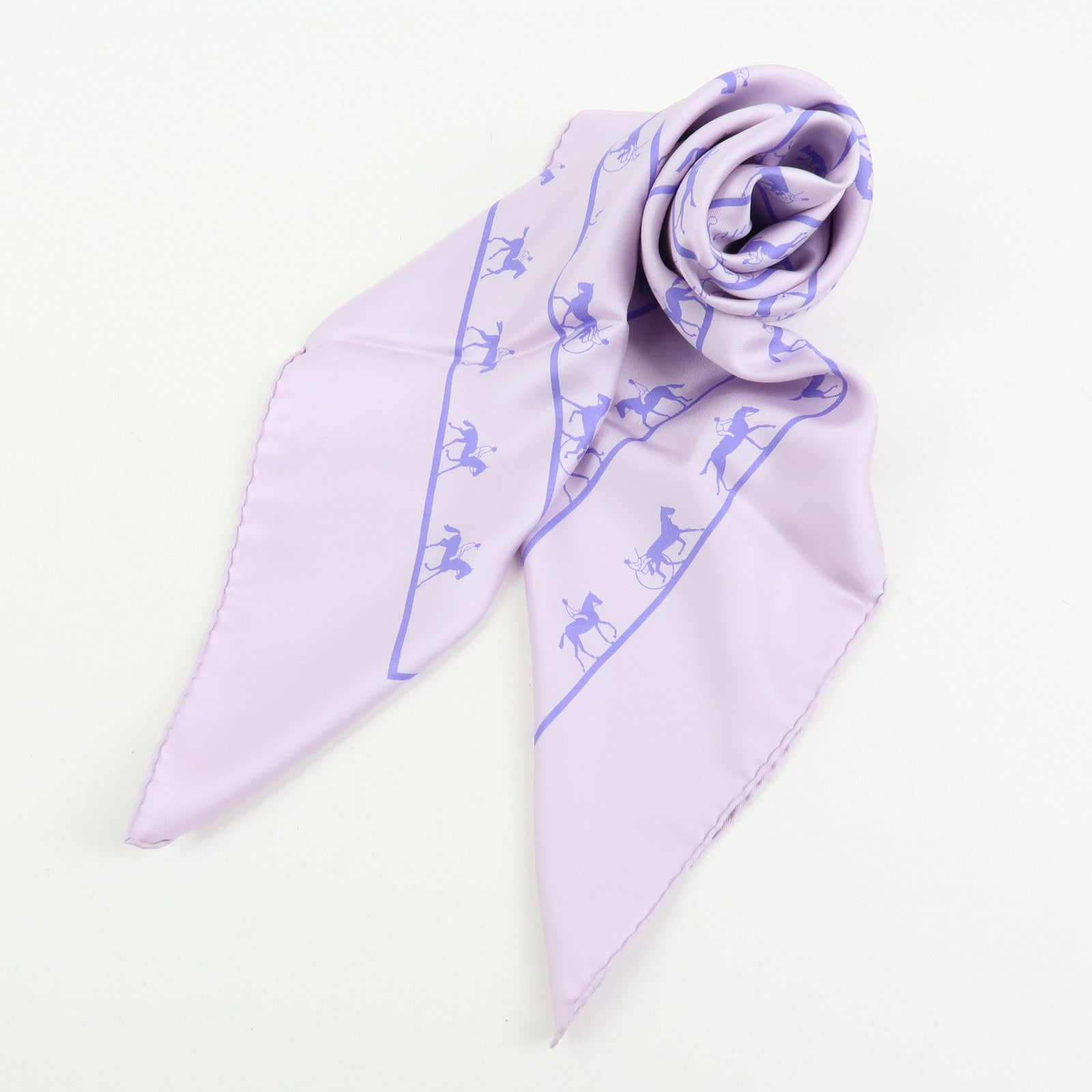 HERMES Carre 90 Silk 100% Saut Galop Canter Rack Scarf Light Purple