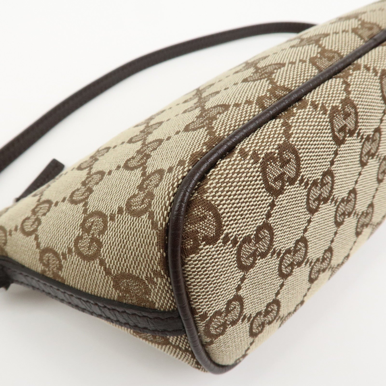 GUCCI Boat Bag GG Canvas Leather Hand Bag Brown 07198