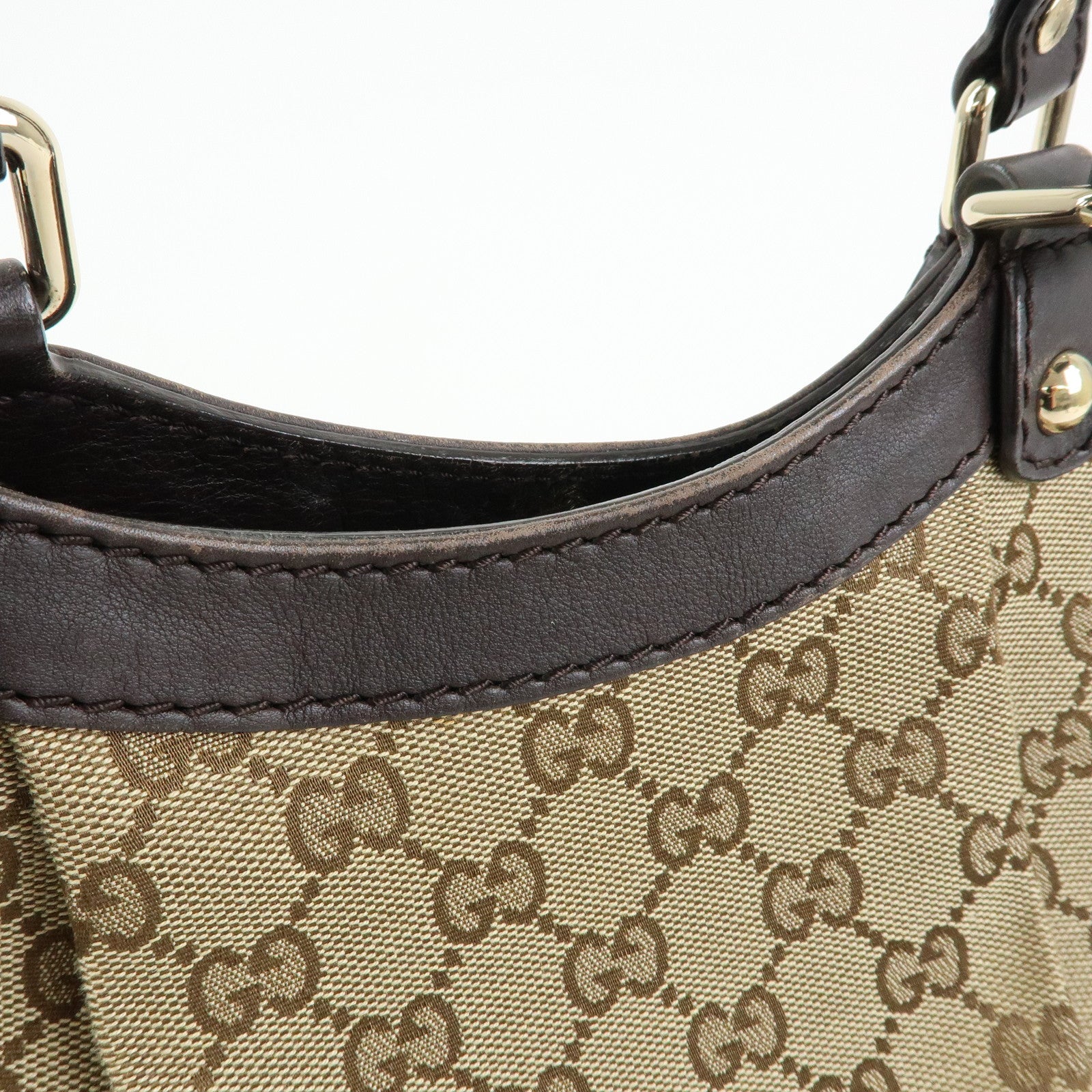 GUCCI GG Canvas Leather Tote Bag Hand Bag Dark Brown Beige 211944