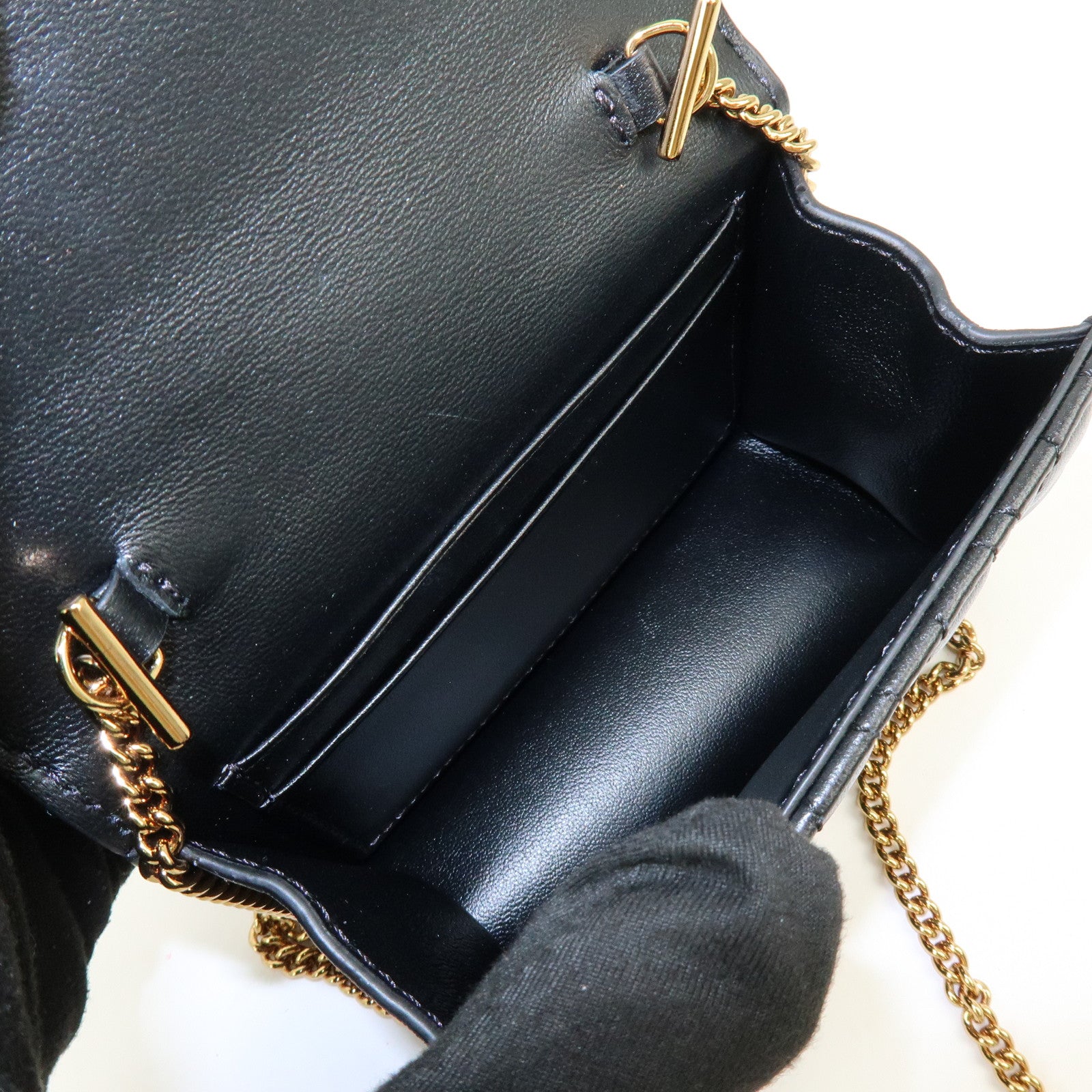 VERSACE Virtus Leather Chain Shoulder Bag Crossbody Bag Black