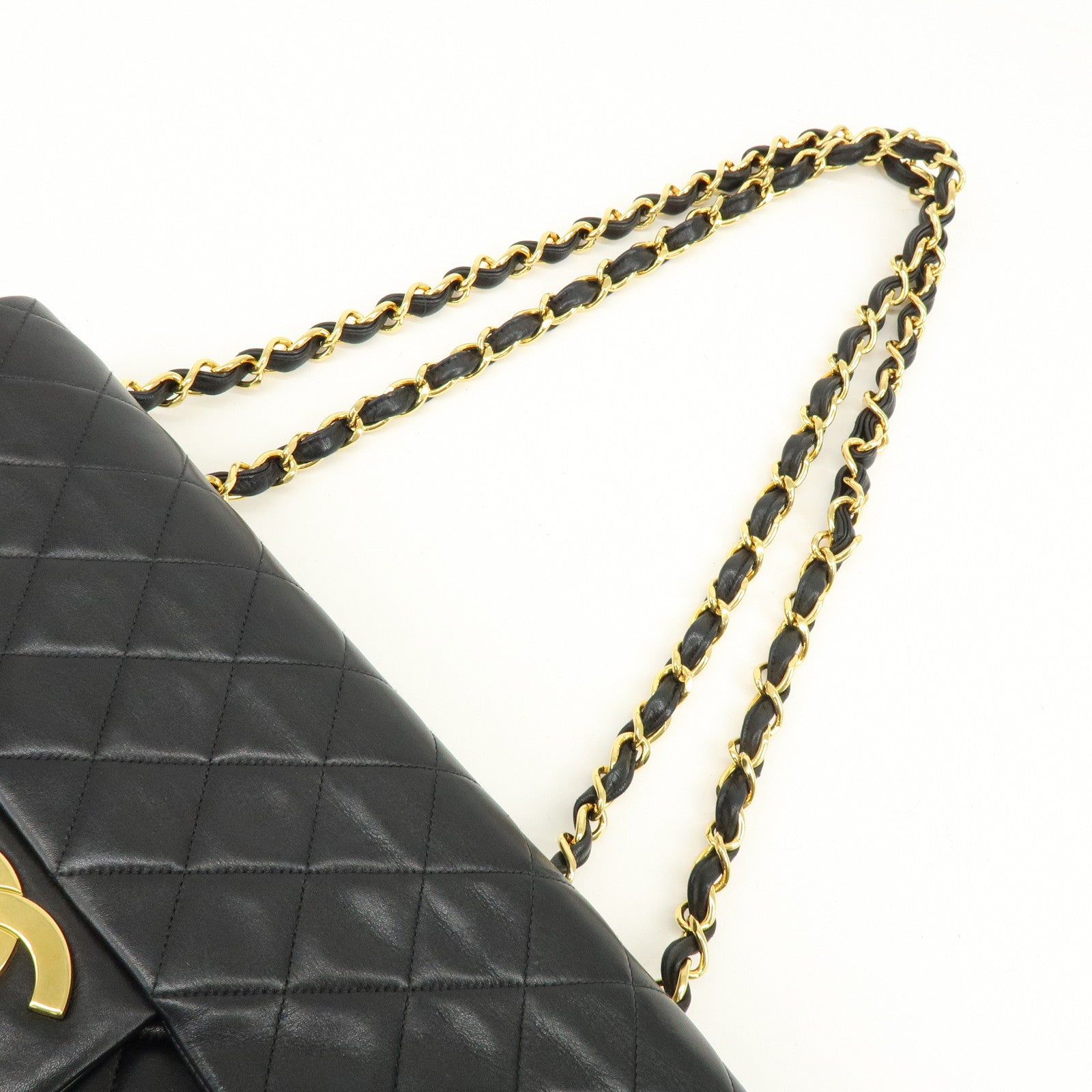 CHANEL Matelasse Lamb Skin Jumbo 34 Shoulder Bag Black A01436
