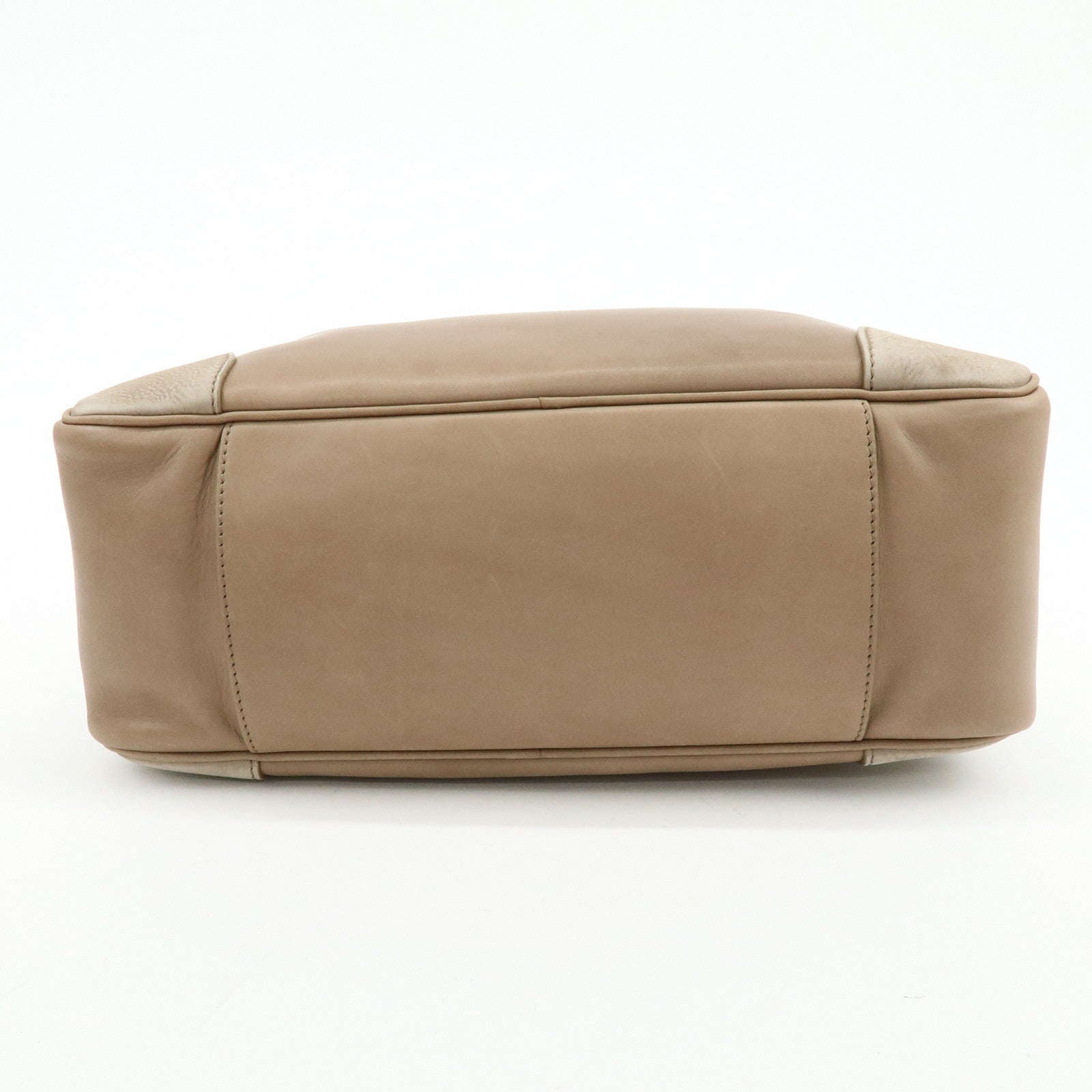 CELINE Leather Suede Hand Bag Boston Bag Beige