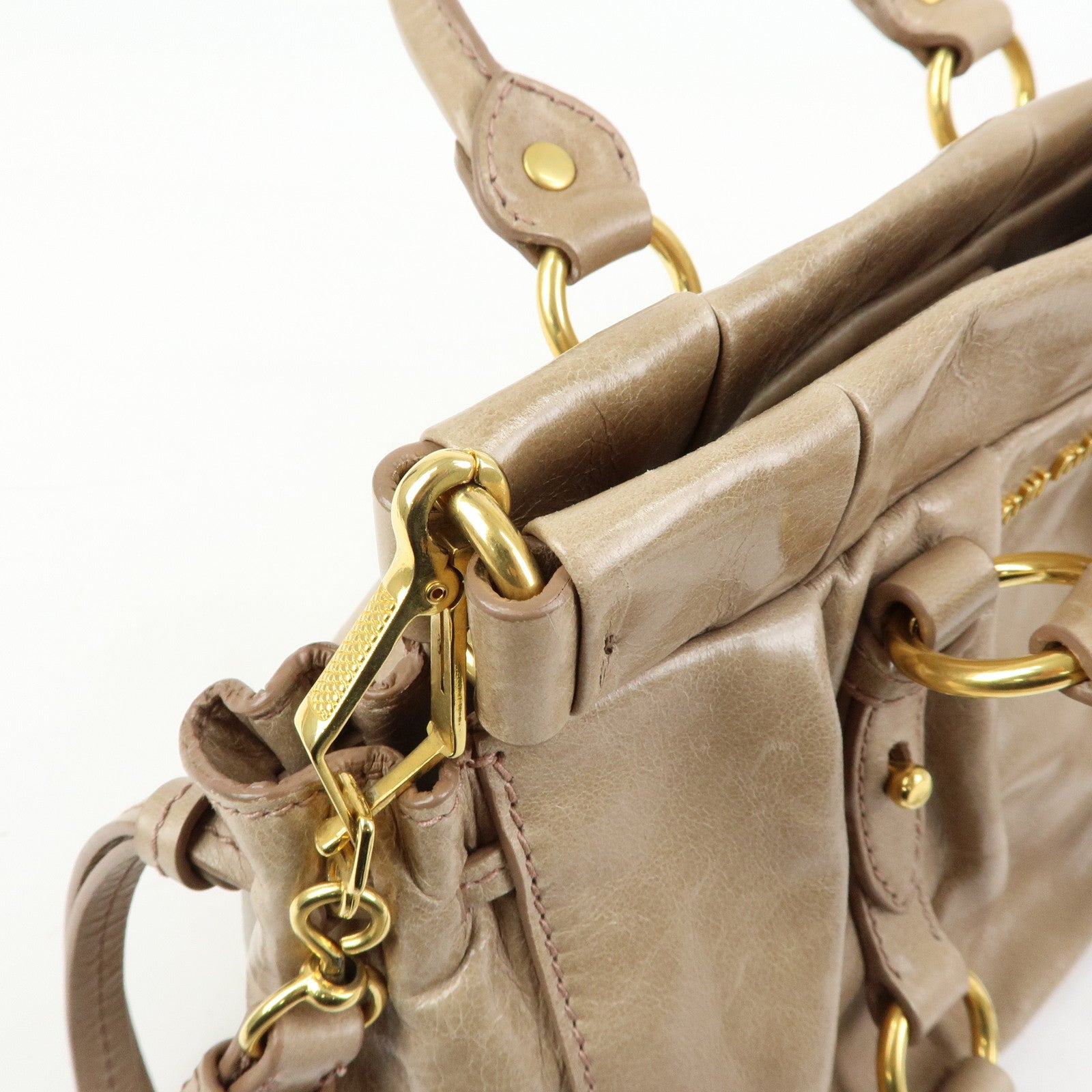 MIU MIU Logo Leather 2Way Bag Hand Bag Shoulder Bag Beige RN0647
