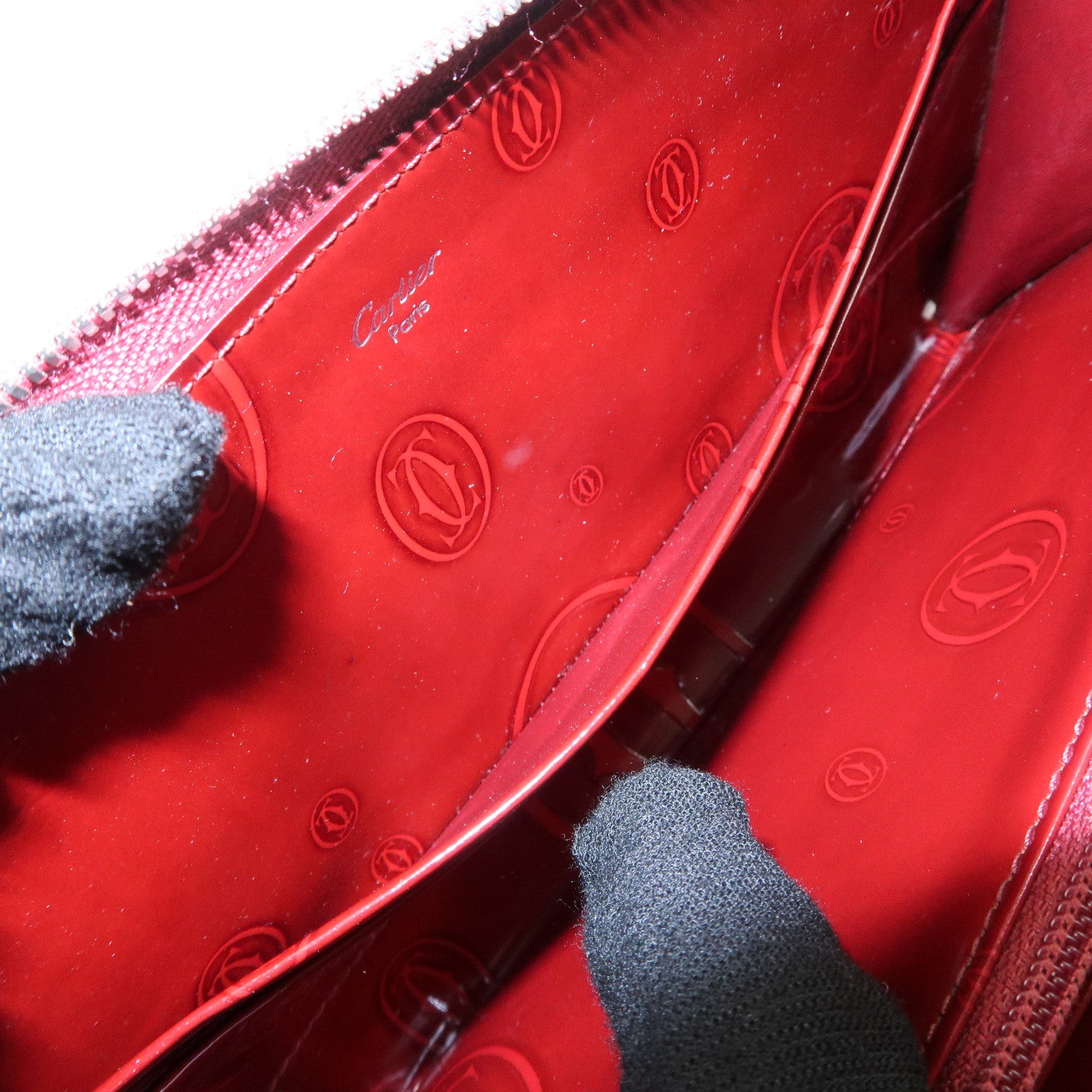Cartier 2C Patent Leather Round Zippy Long Wallet Bordeaux Used