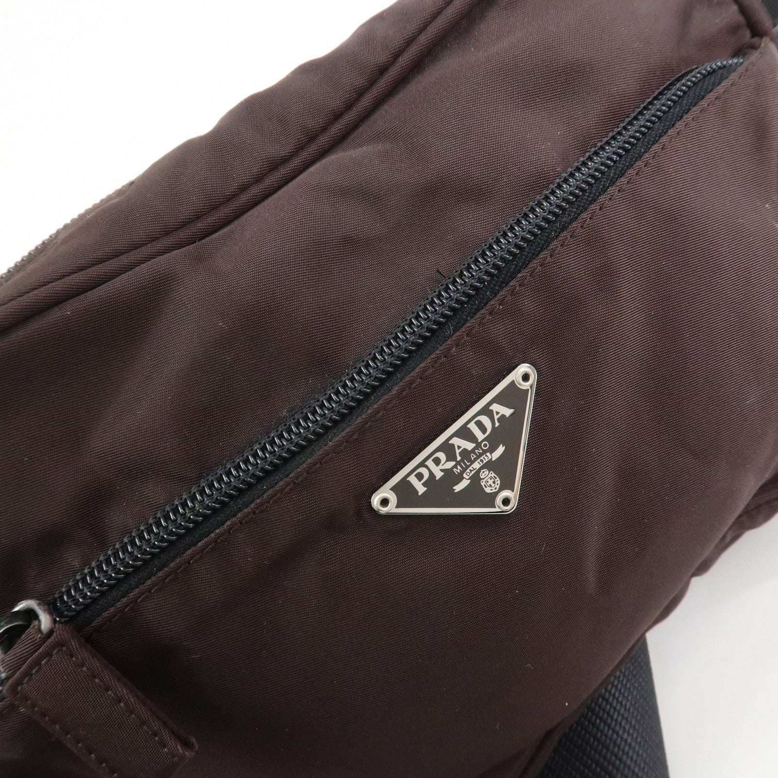PRADA Triangle Logo Nylon Shoulder Crossbody Bag Brown BT0167