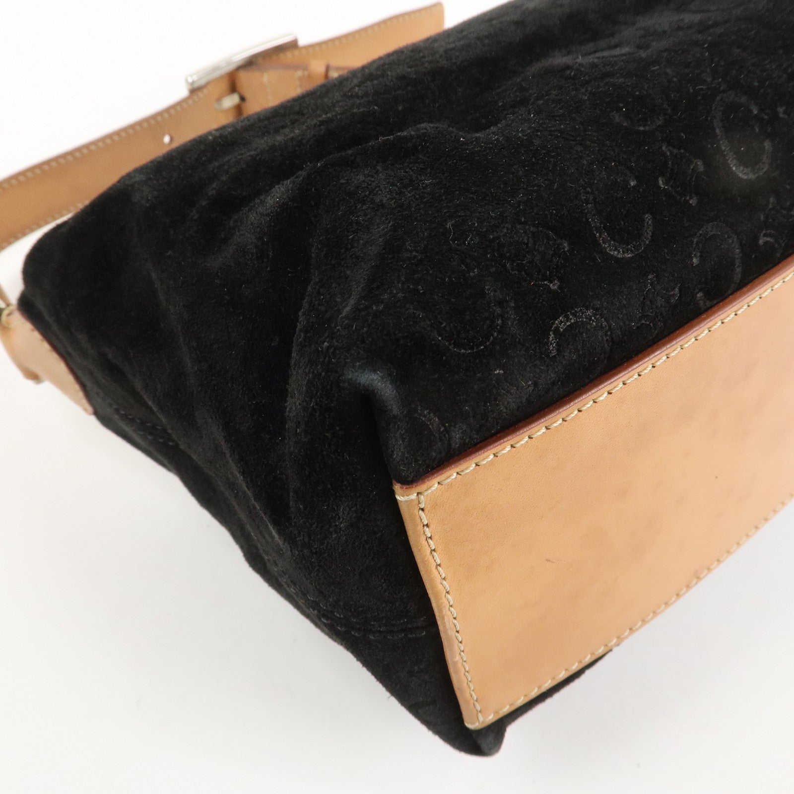 CELINE C Macadam Leather Suede Shoulder Bag Hand Bag Black Brown