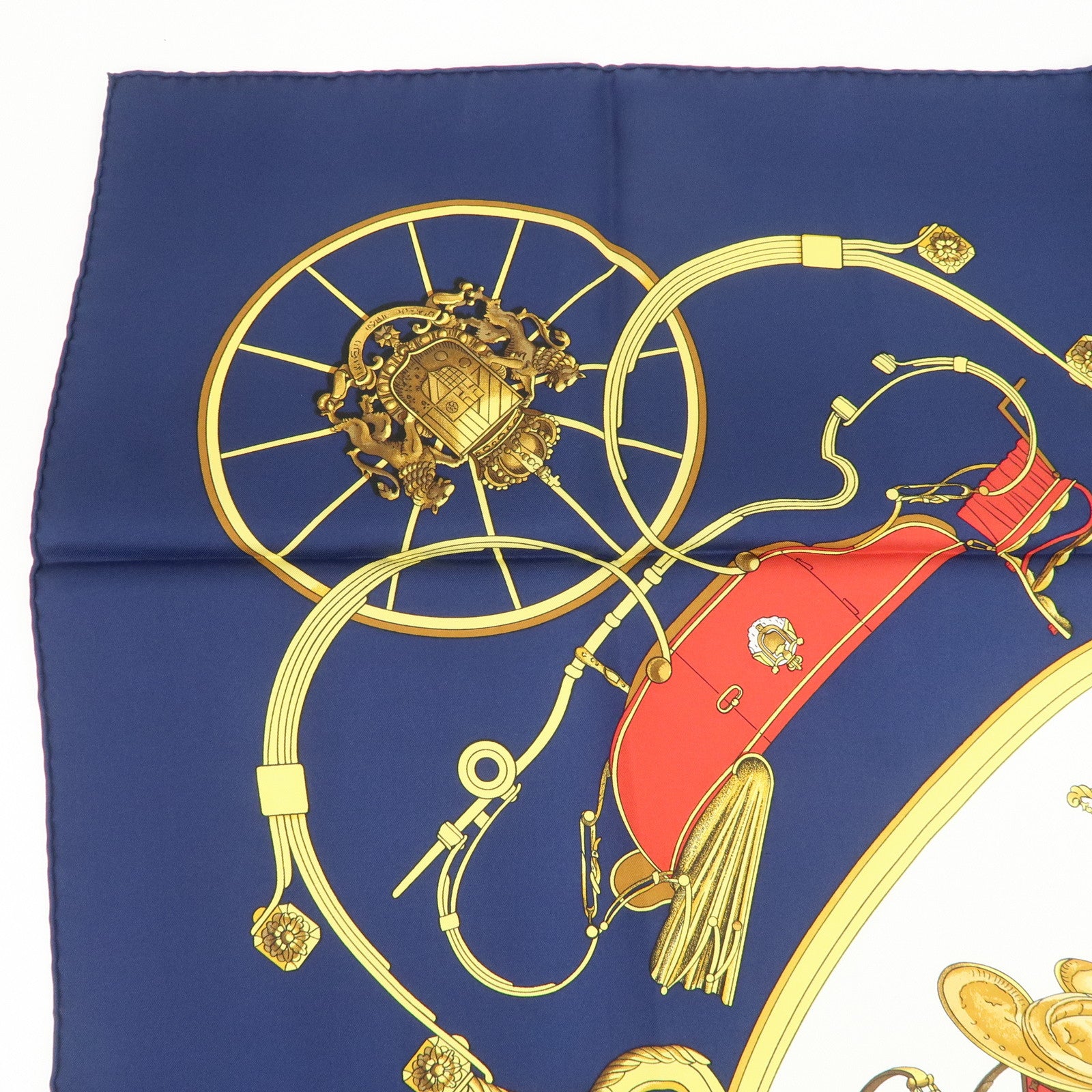 HERMES Carre 90 Silk 100% Scarf SPRINGS Navy