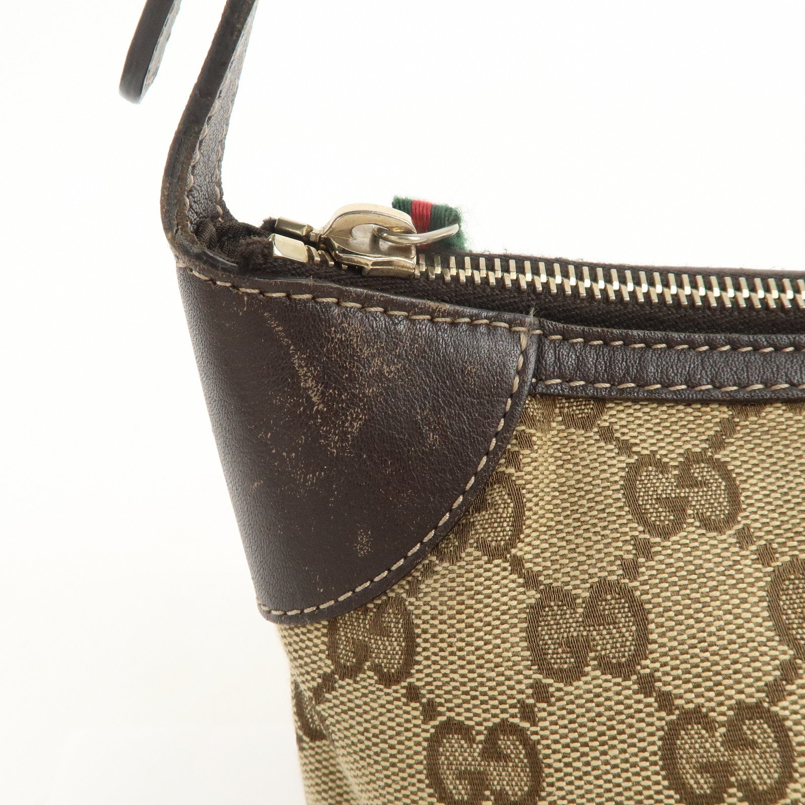 GUCCI Sherry Leather Accessory Poach Hand Bag Brown 224093