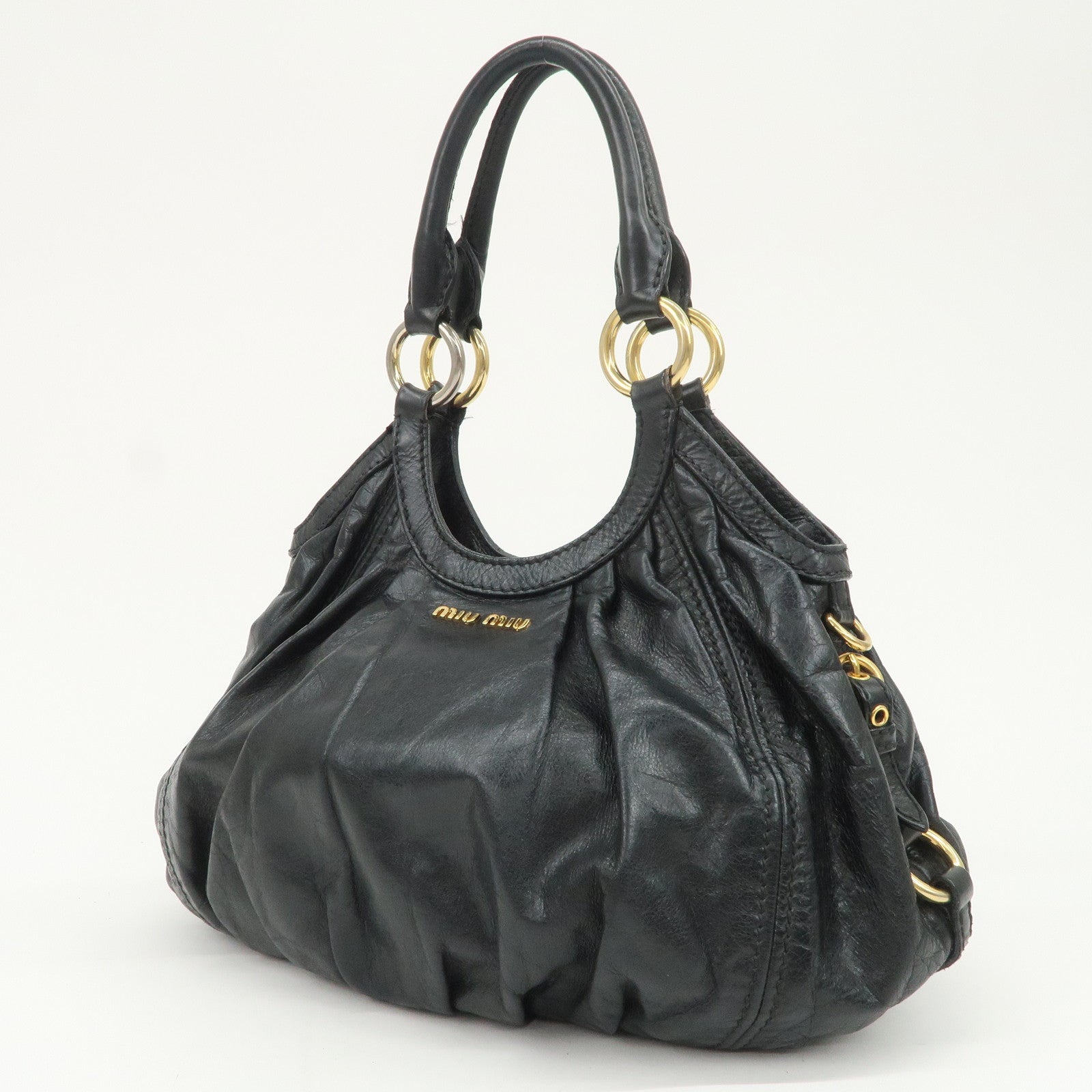 MIU MIU Logo Leather 2Way Bag Hand Bag Shoulder Bag Black