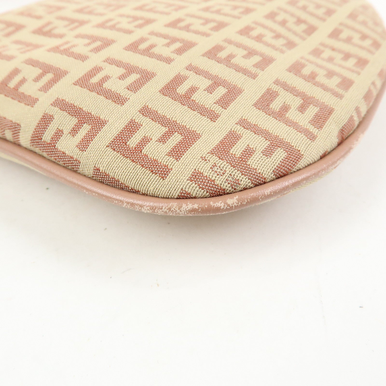 FENDI Zucchino Canvas Leather Hand Bag Beige Pink 8BR248