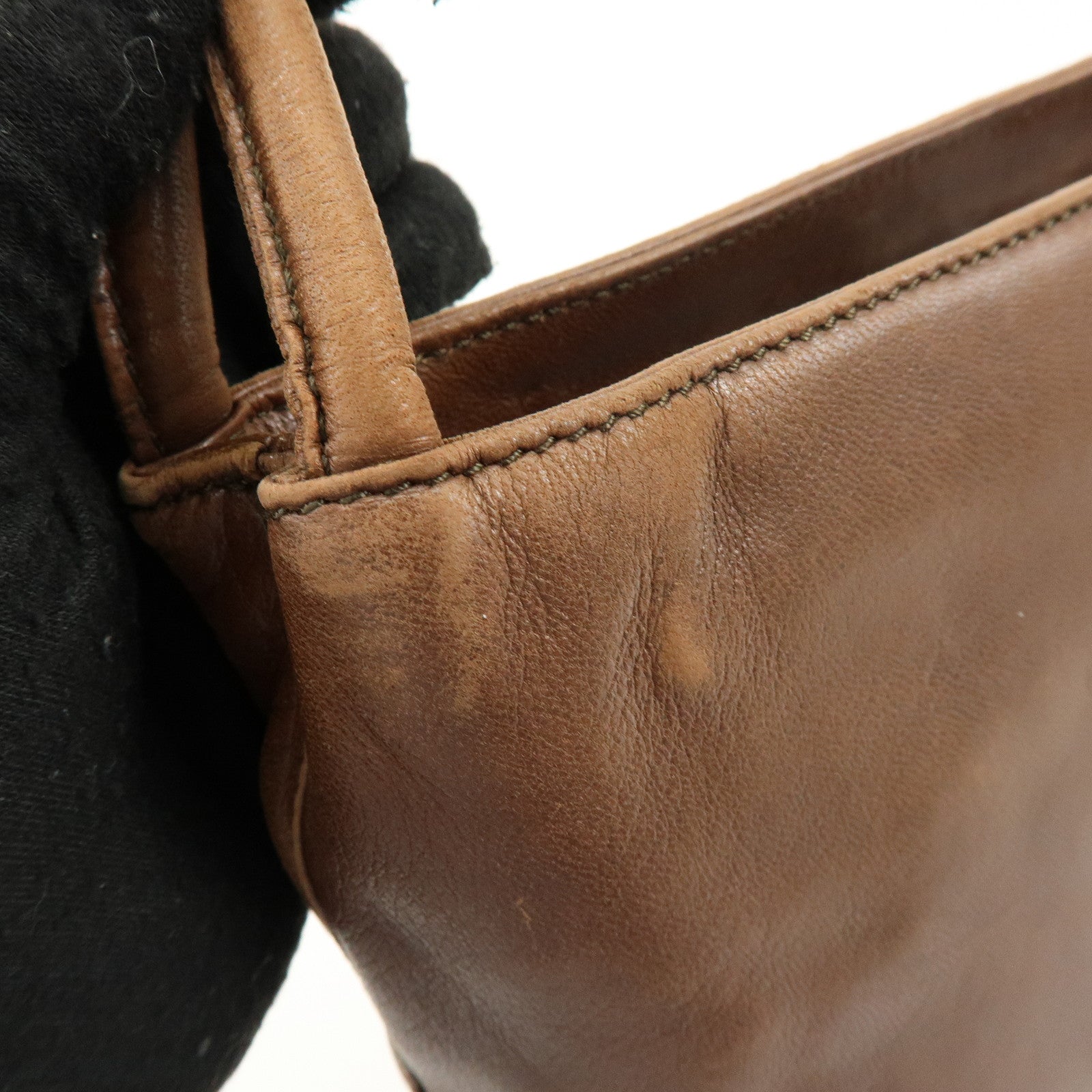 PRADA Triangle Logo Leather Shoulder Bag Crossbody Bag Brown