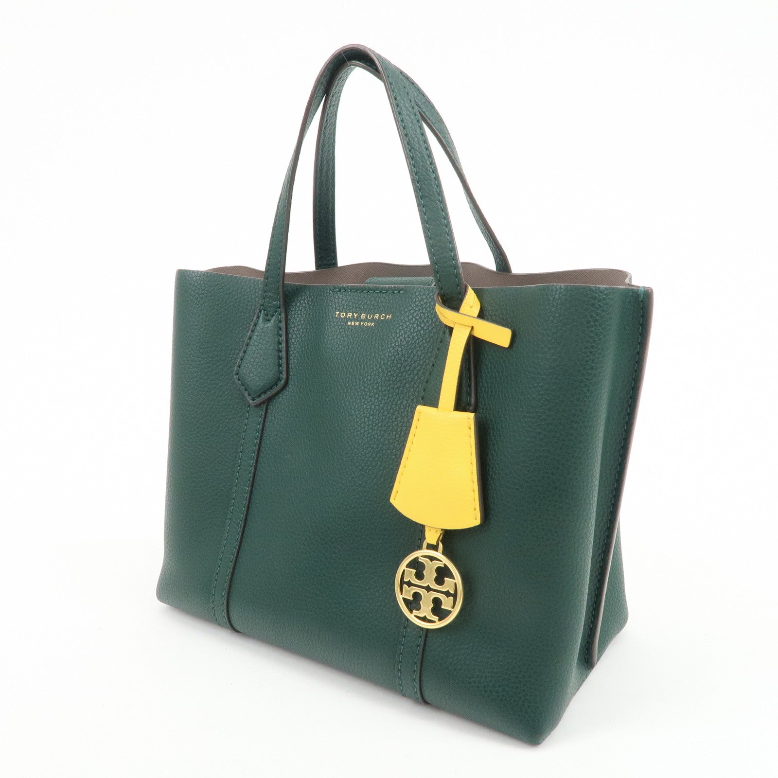 TORY BURCH Perry Logo Leather 2Way Bag Hand Bag Shoulder Bag Green