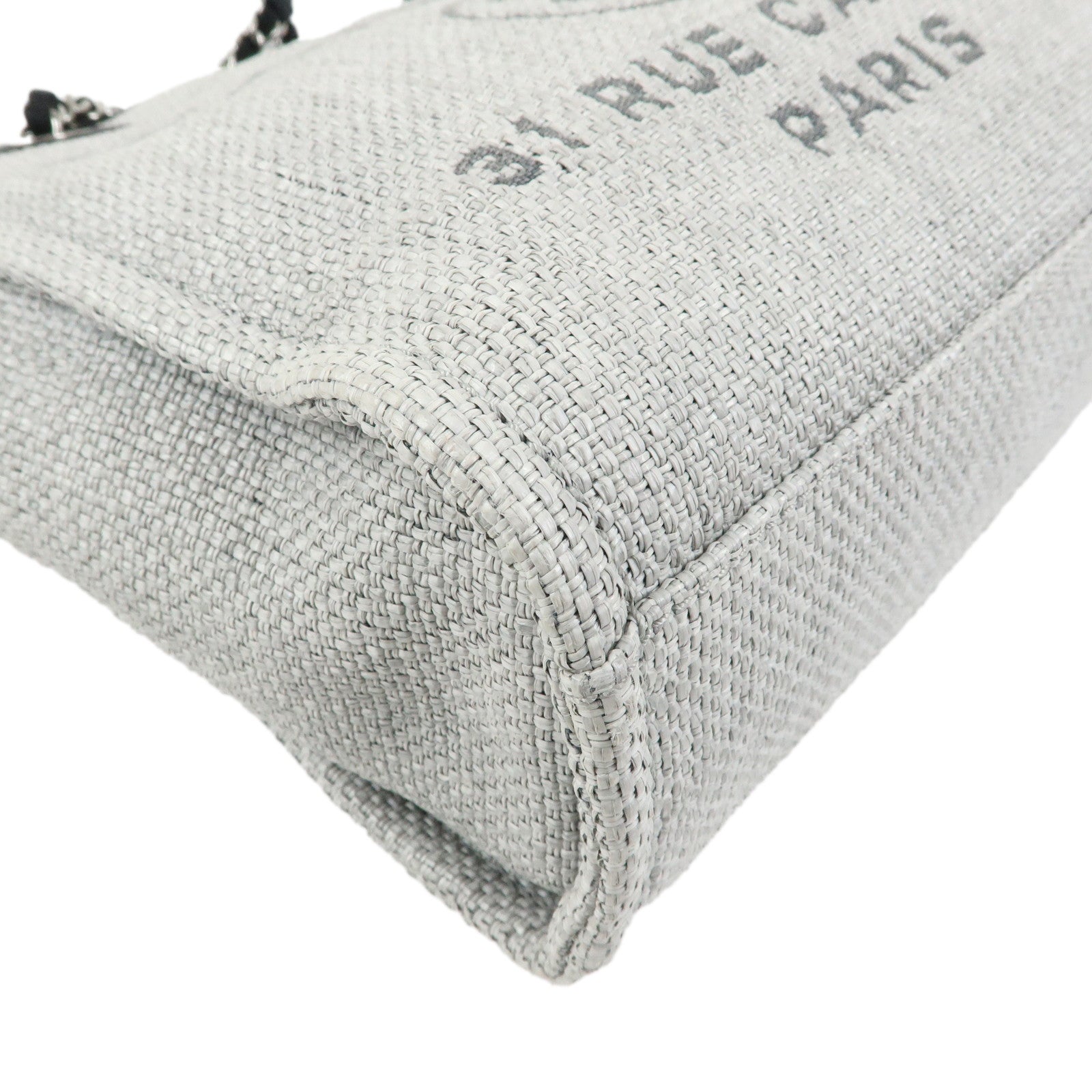 CHANEL Deauville PM Raffia Calf Leather Chain Tote Bag Black A66939