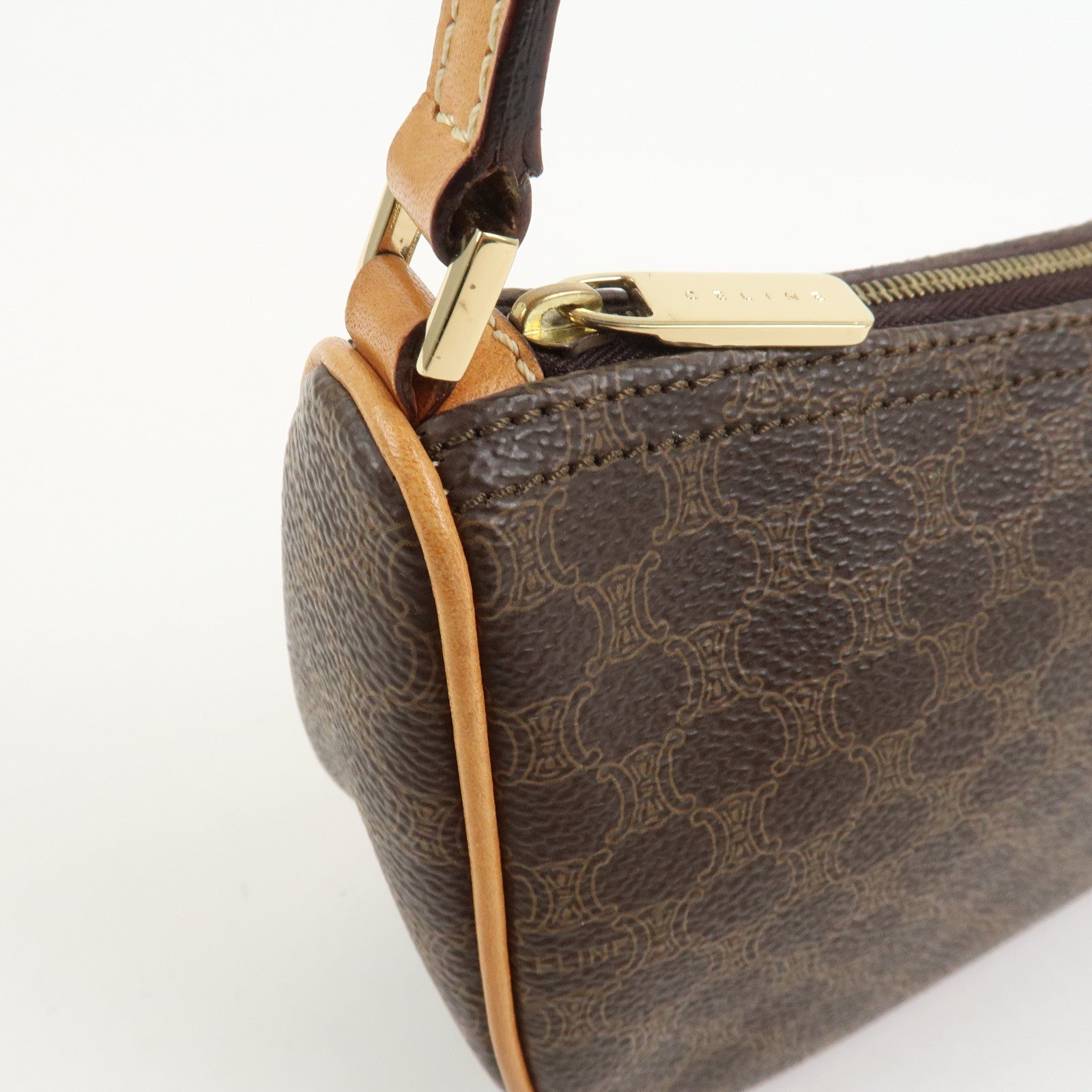 CELINE Macadam Logo PVC Leather Shoulder Bag Hand Bag Brown