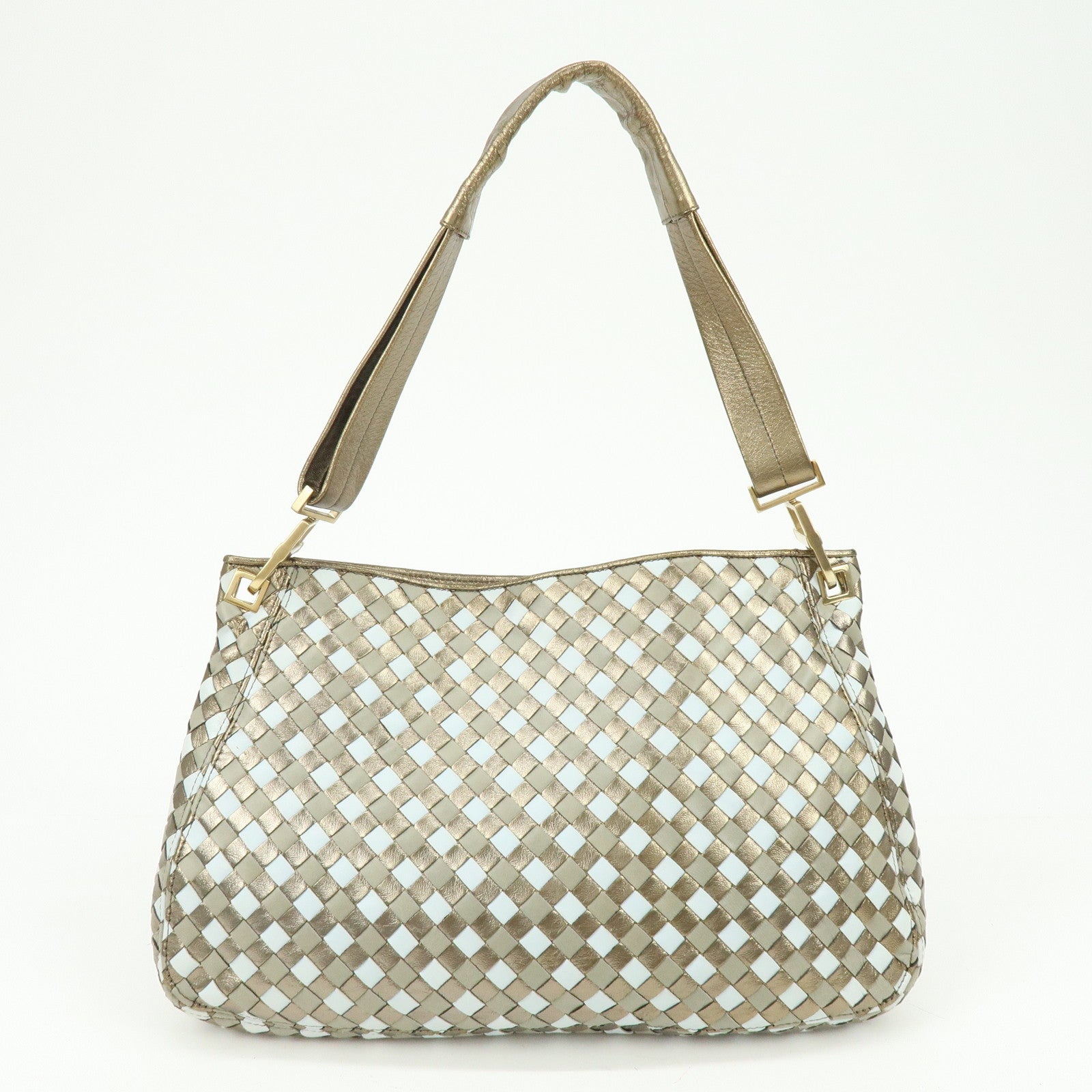 BOTTEGA VENETA Intrecciato Leather Shoulder Bag Gold Blue 101001