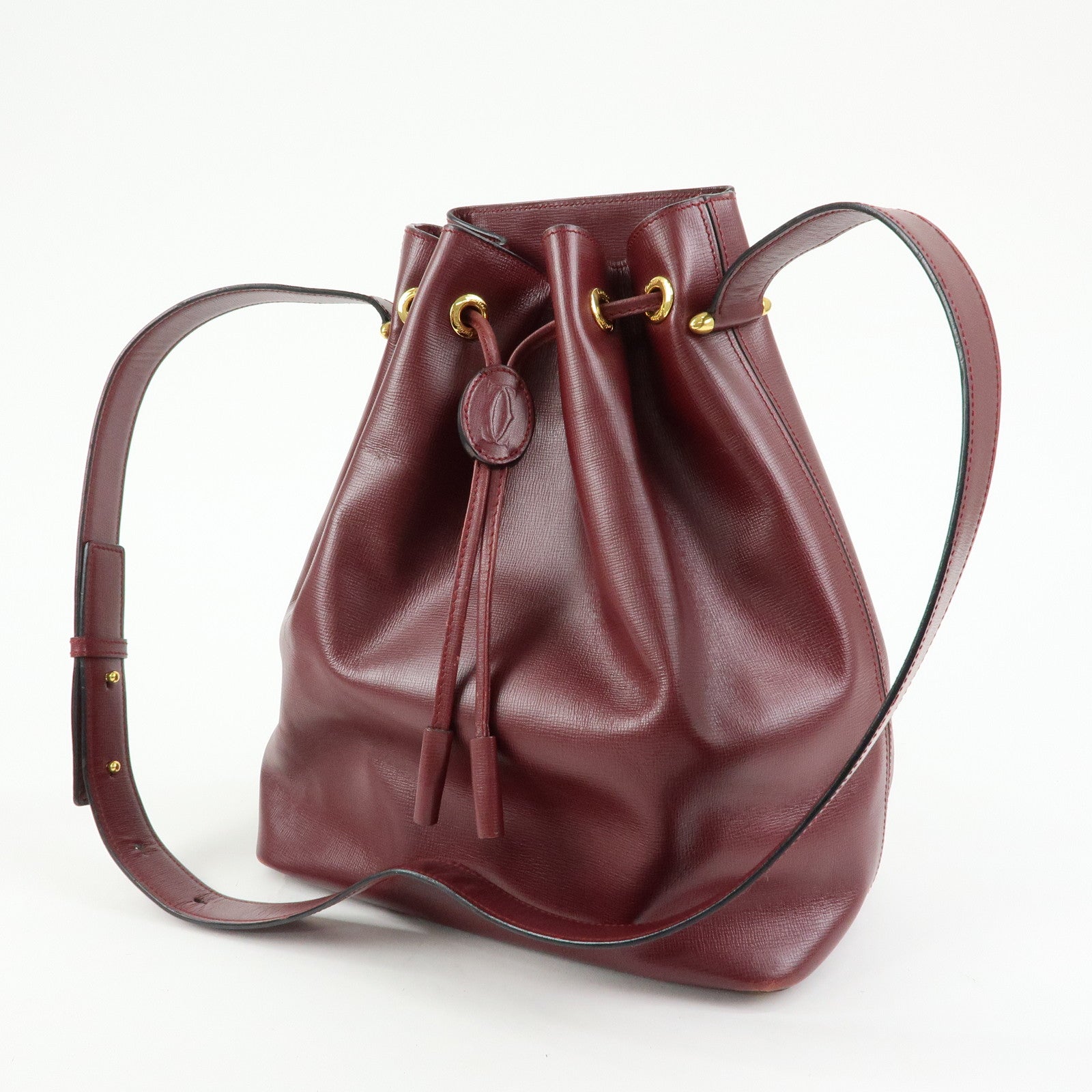 Cartier Must de Cartier Leather Drawstring Shoulder Bag Bordeaux
