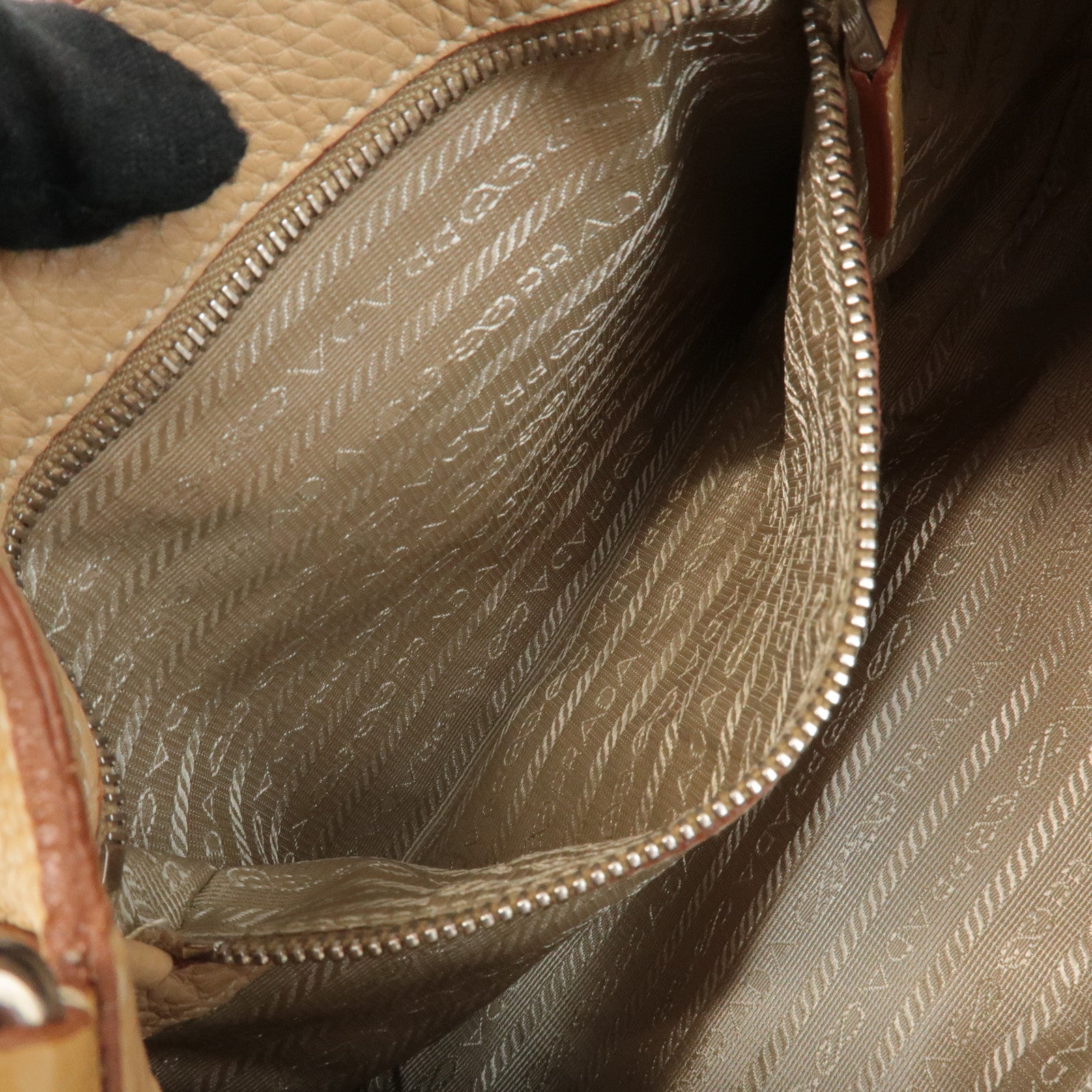 PRADA Leather Shoulder Bag Hand Bag Beige Silver HDW Used