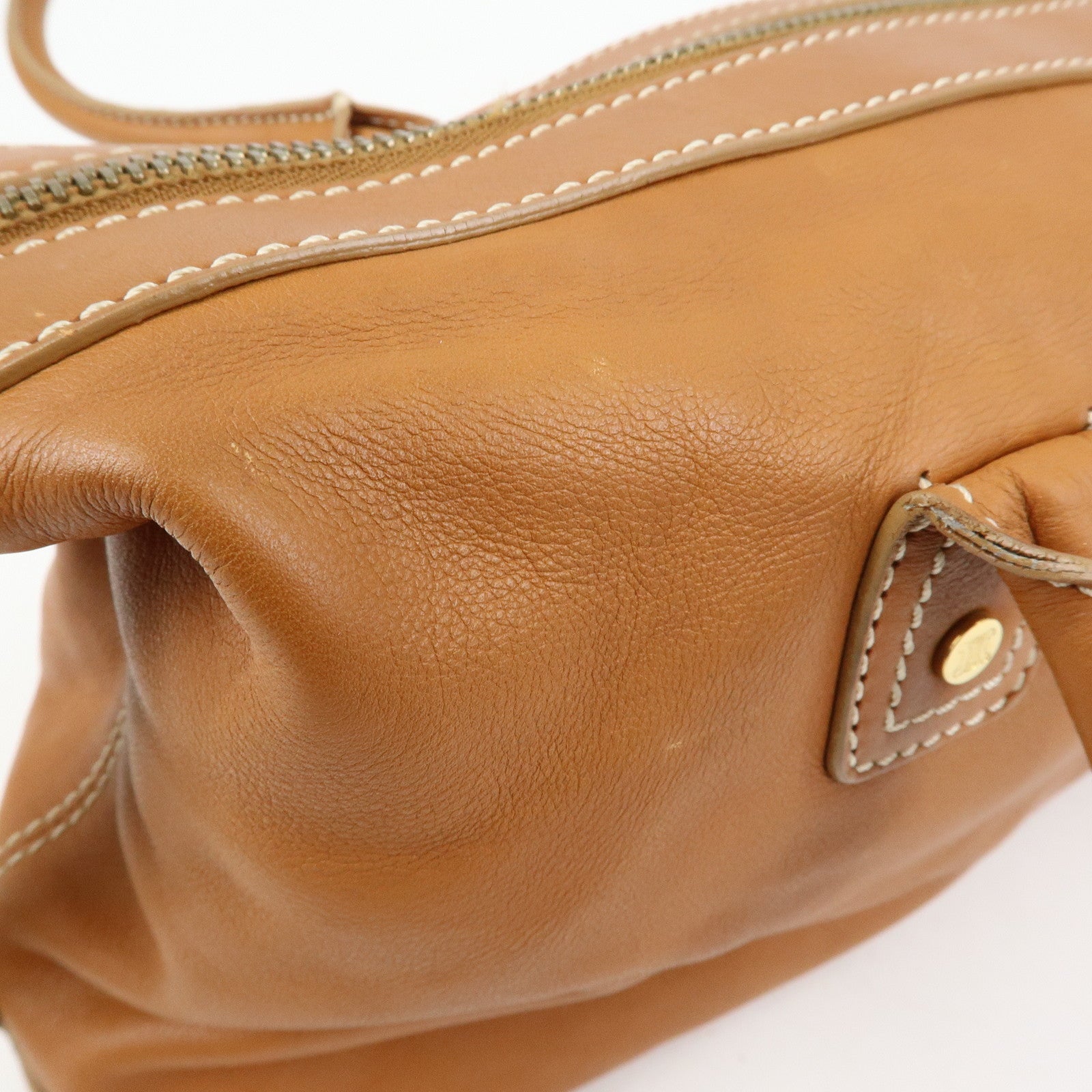 CELINE Leather Hand Bag Shoulder Bag Camel