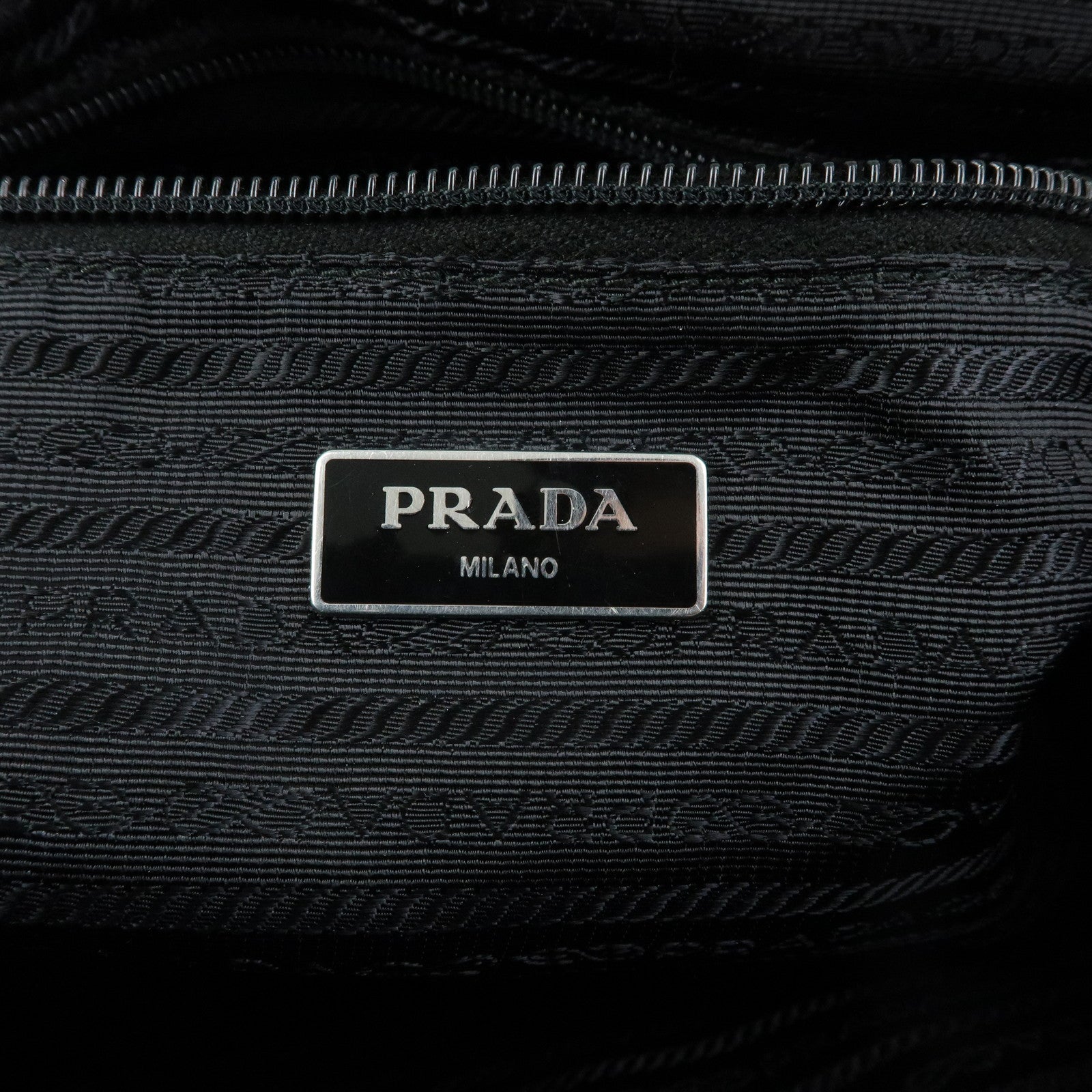 PRADA Triangle Logo Nylon Leather Tote Bag Shoulder Bag Black